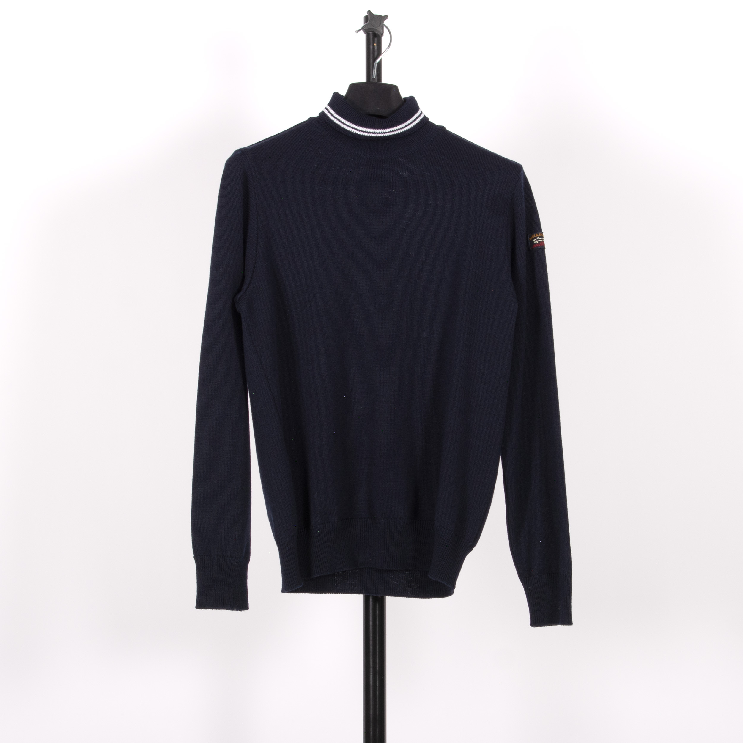 Paul & Shark Cool Touch Wool Roll Neck With White Trim Navy