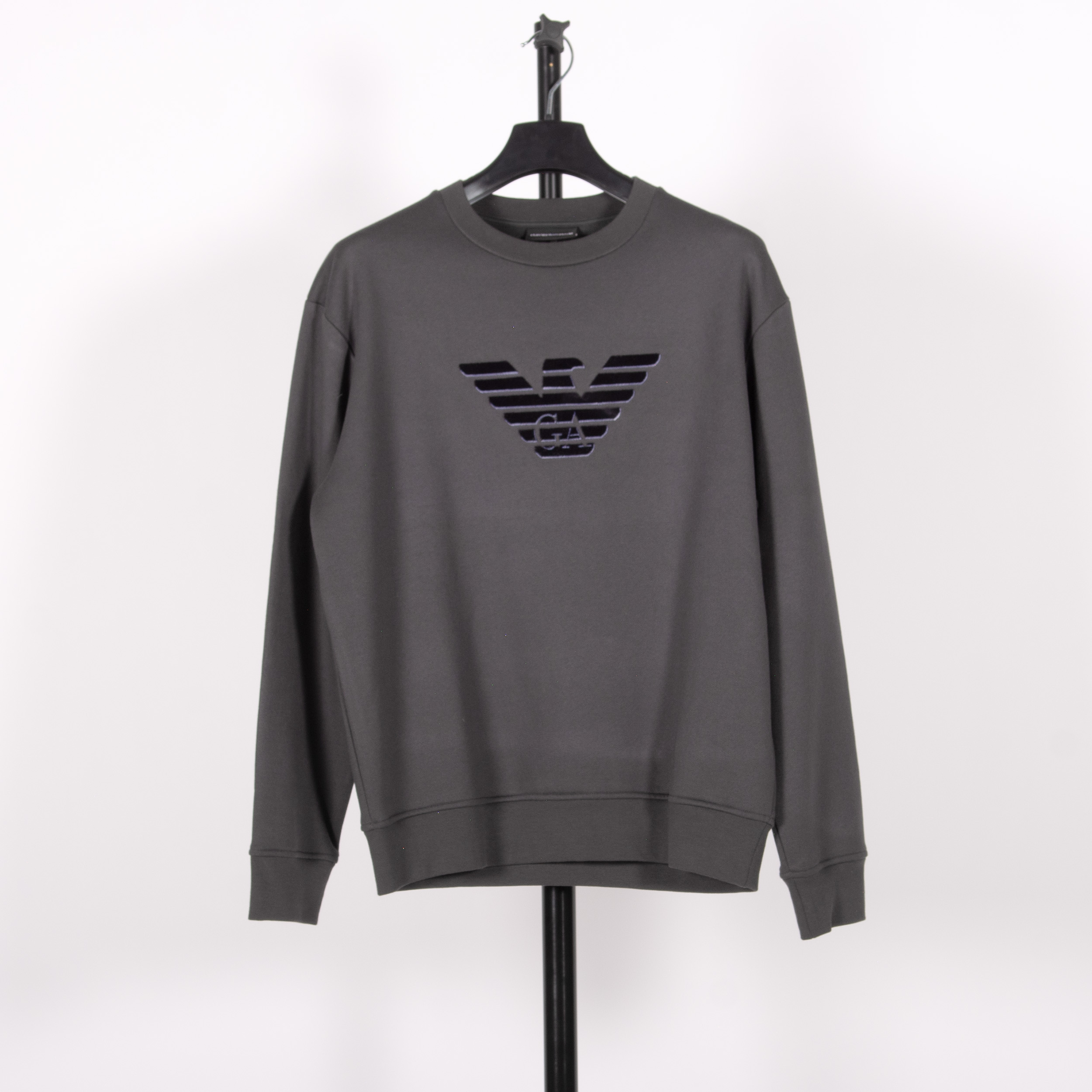 Emporio Armani Velvet Shadowed Eagle Sweatshirt Ferro Aquila