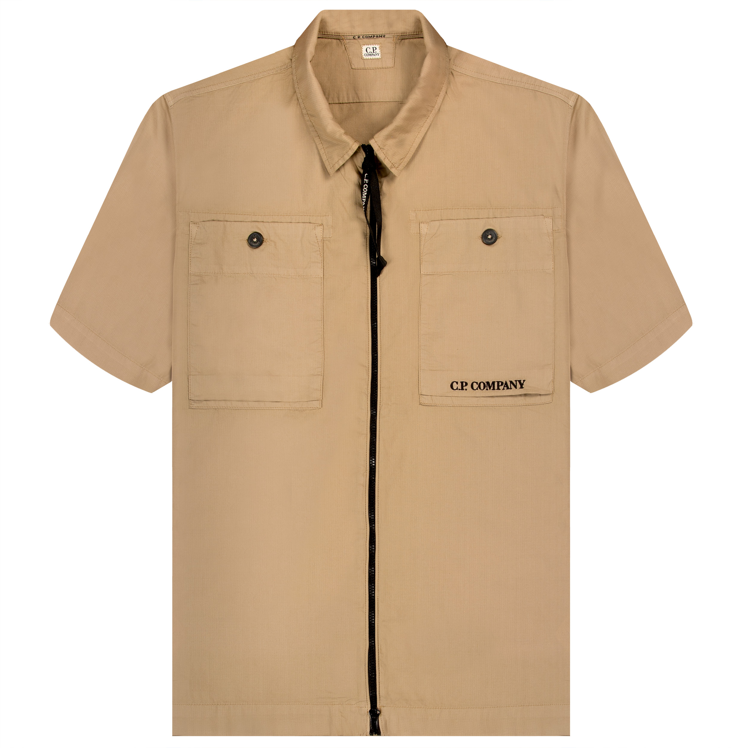 C.P. Company Cotton Rip-Stop Zipped Shirt Cobblestone Brown