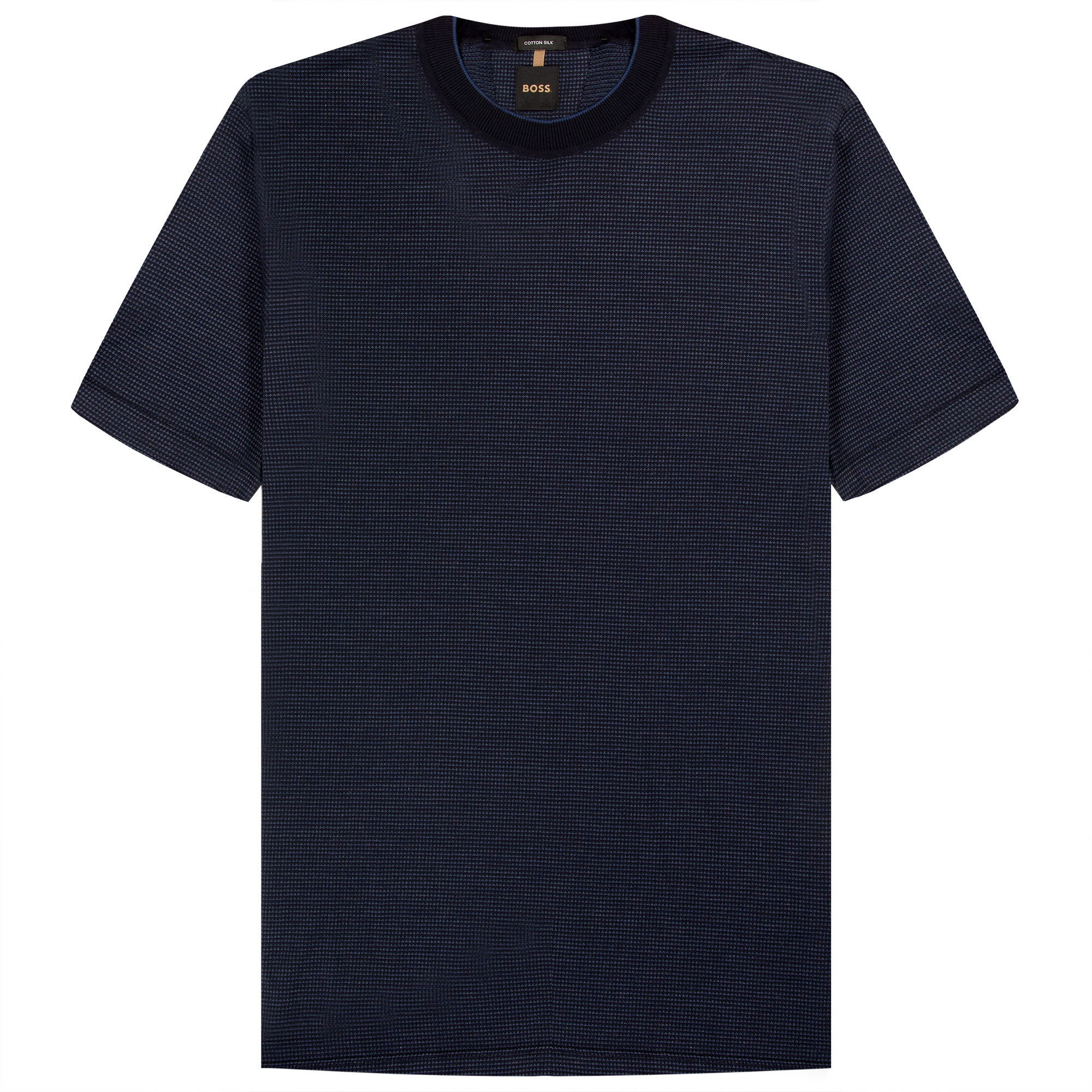 HUGO BOSS T-Tesar 60 Cotton-Silk Woven Structure T-Shirt Dark Blue