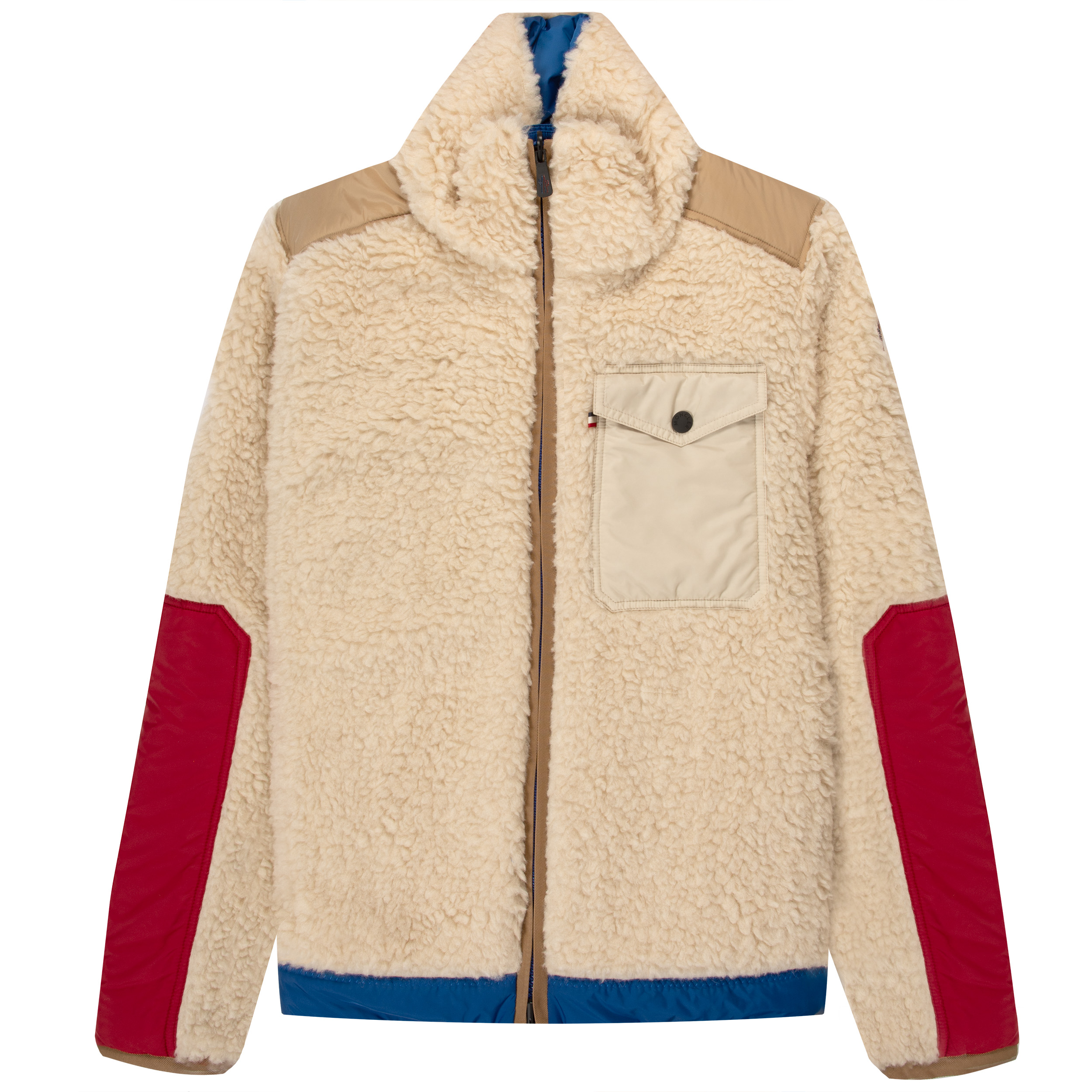Moncler Grenoble Plattiers Teddy Fleece Reversible Jacket Ecru/Blue/Red