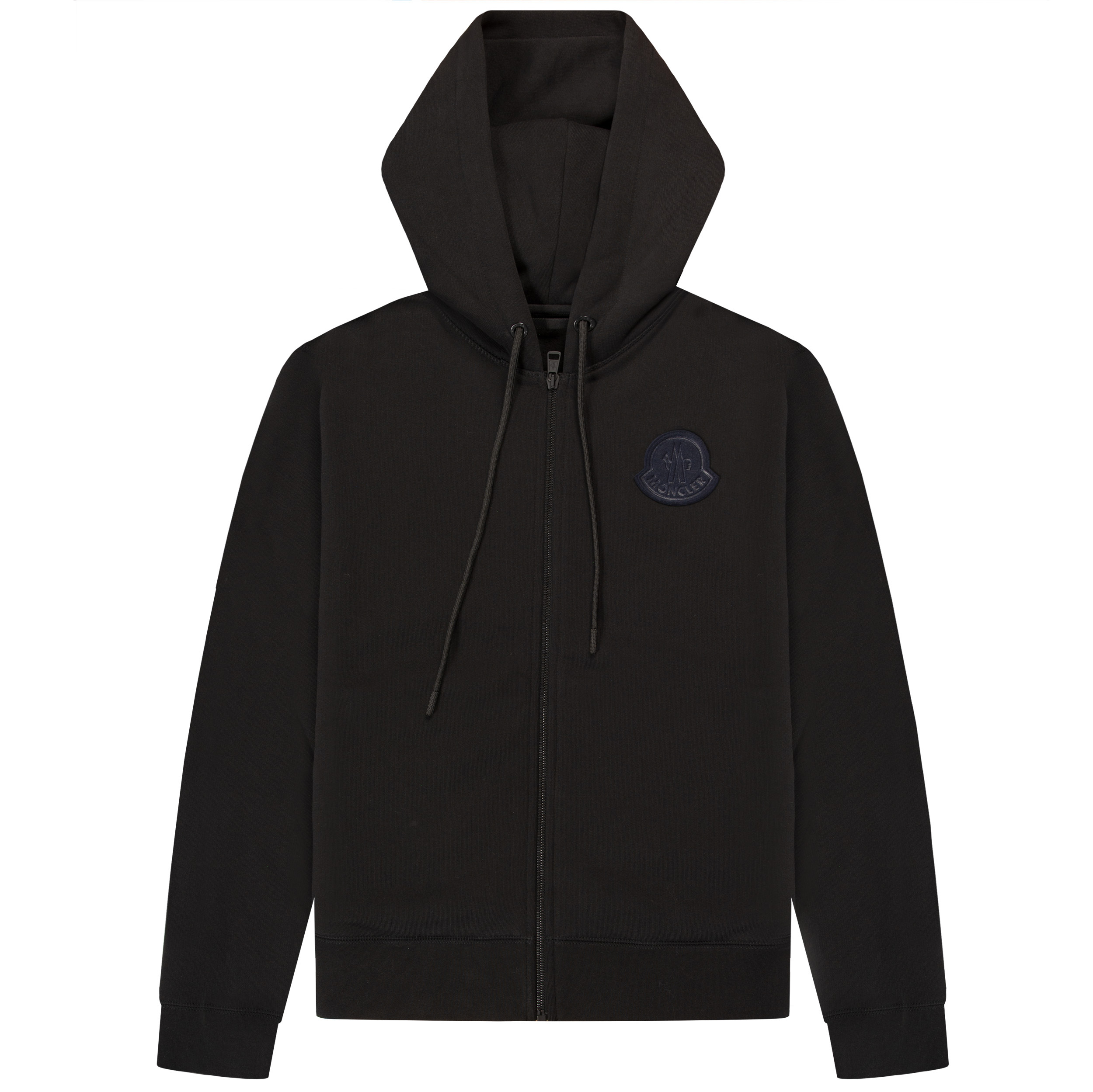 Moncler Rubber Logo Patch Full Zip-Up Hoodie Black