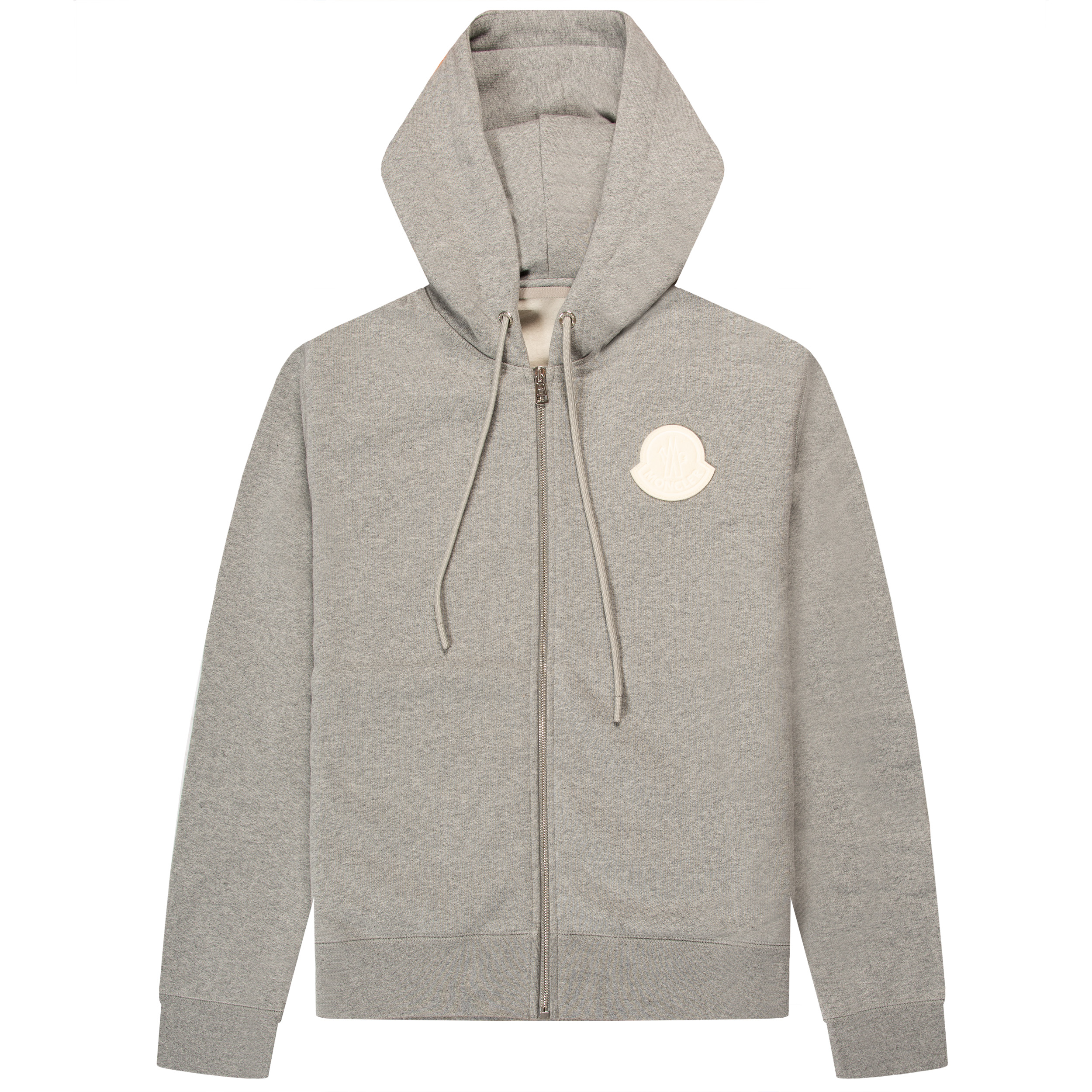 Moncler Rubber Logo Patch Full Zip-Up Hoodie Grey