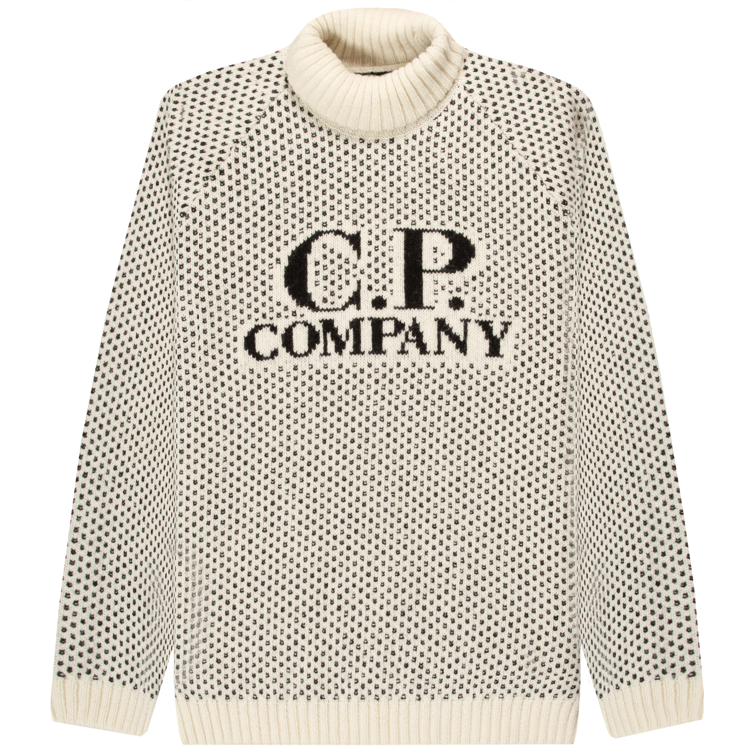 C.P. Company Wool Jacquard Logo Roll Neck Knit Black/White