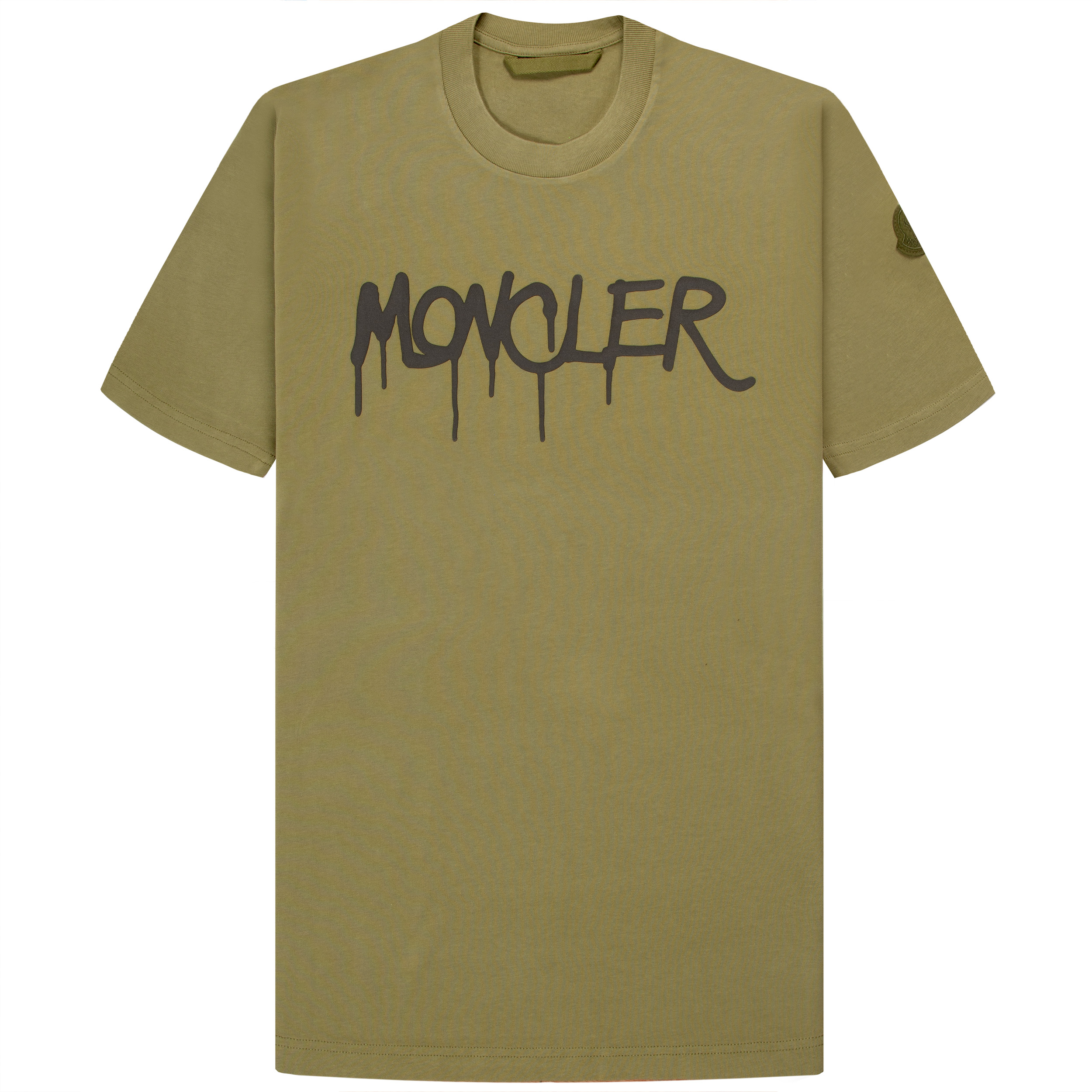Moncler Spray Paint Drip Text Printed T-Shirt Khaki
