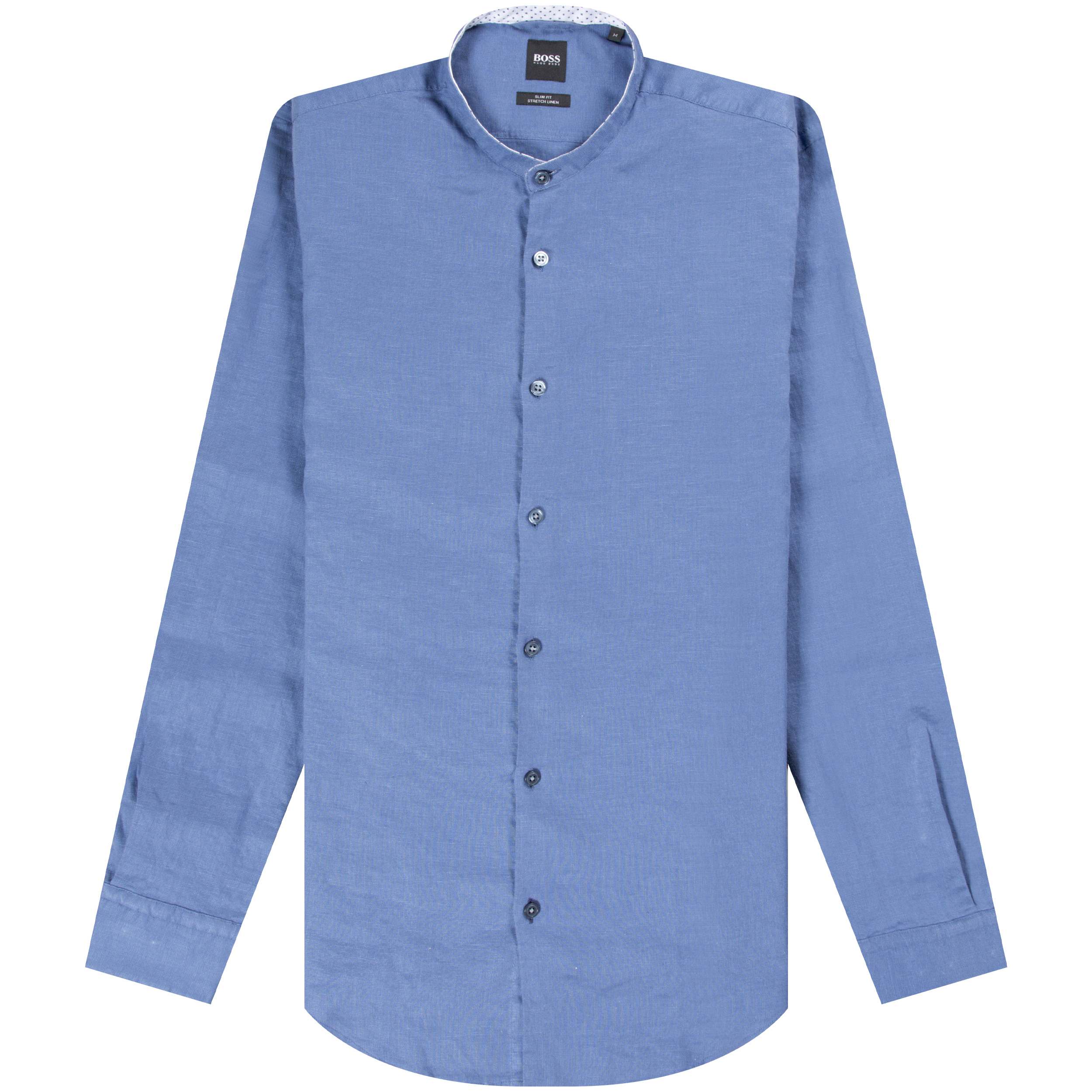 HUGO BOSS ’Rolfo_51F’ Grandad Collar Linen Shirt Blue