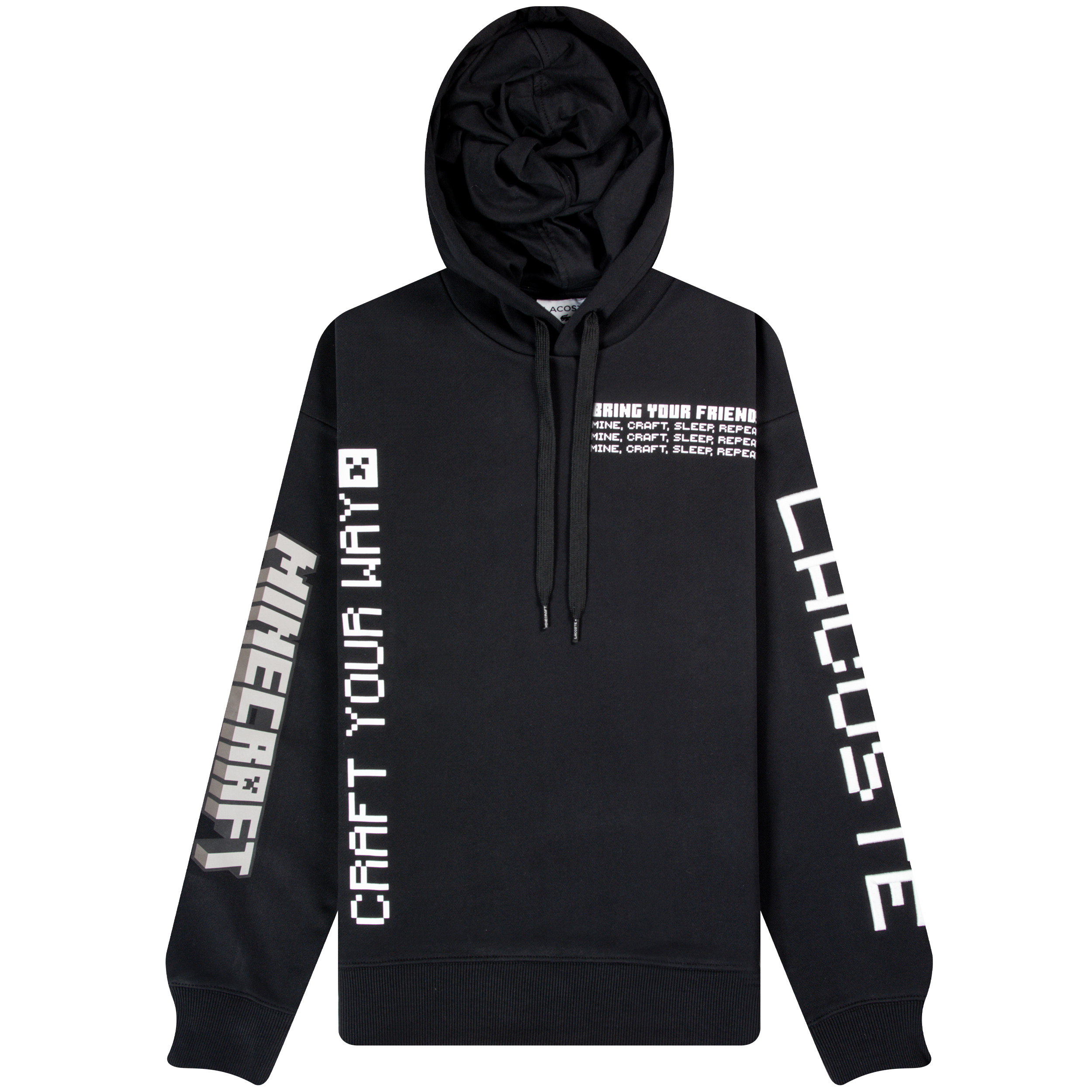 Lacoste X Minecraft ’Monochrome’ Printed Loose Fit Hoodie Black