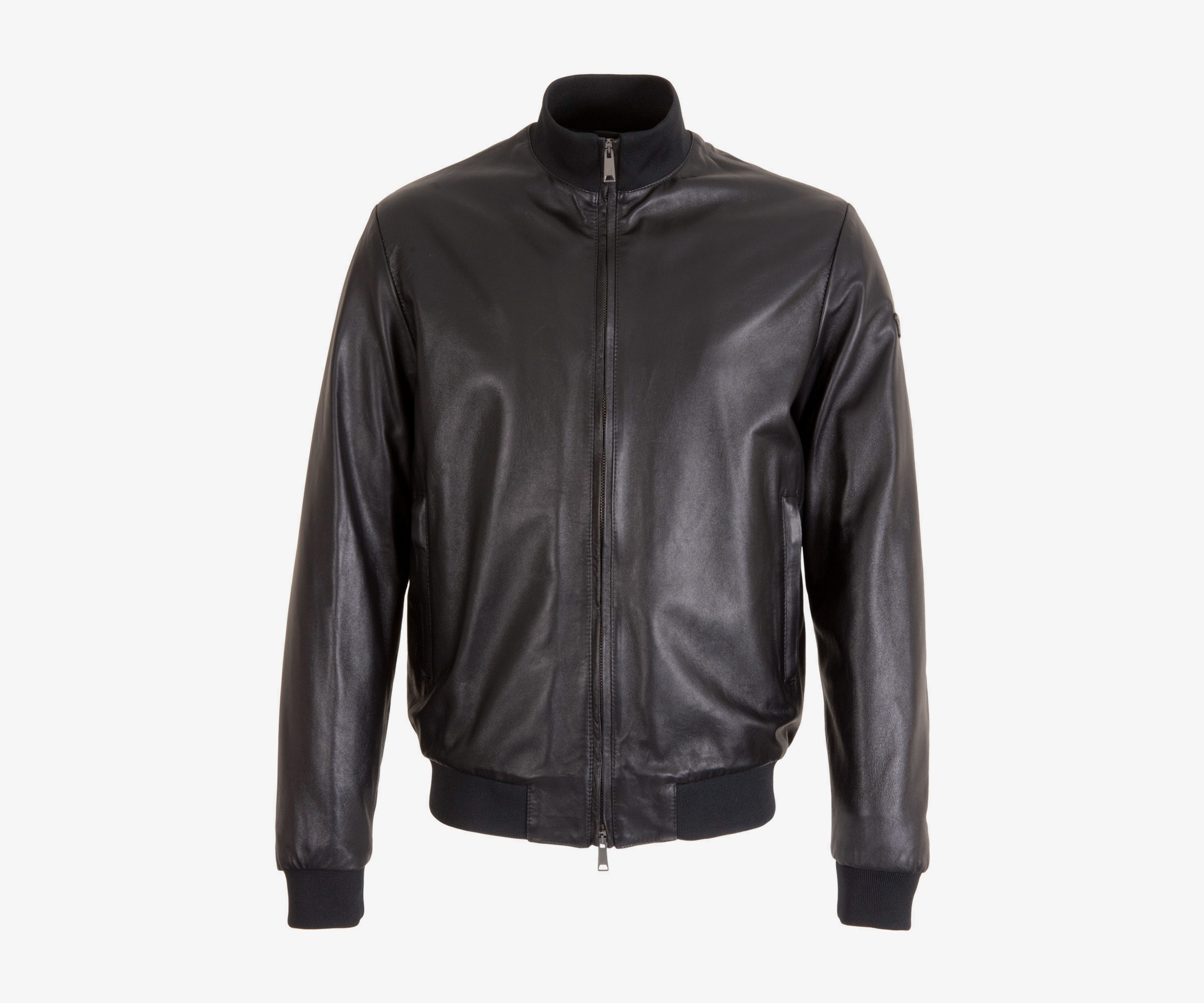 Emporio Armani Leather Bomber Jacket Black