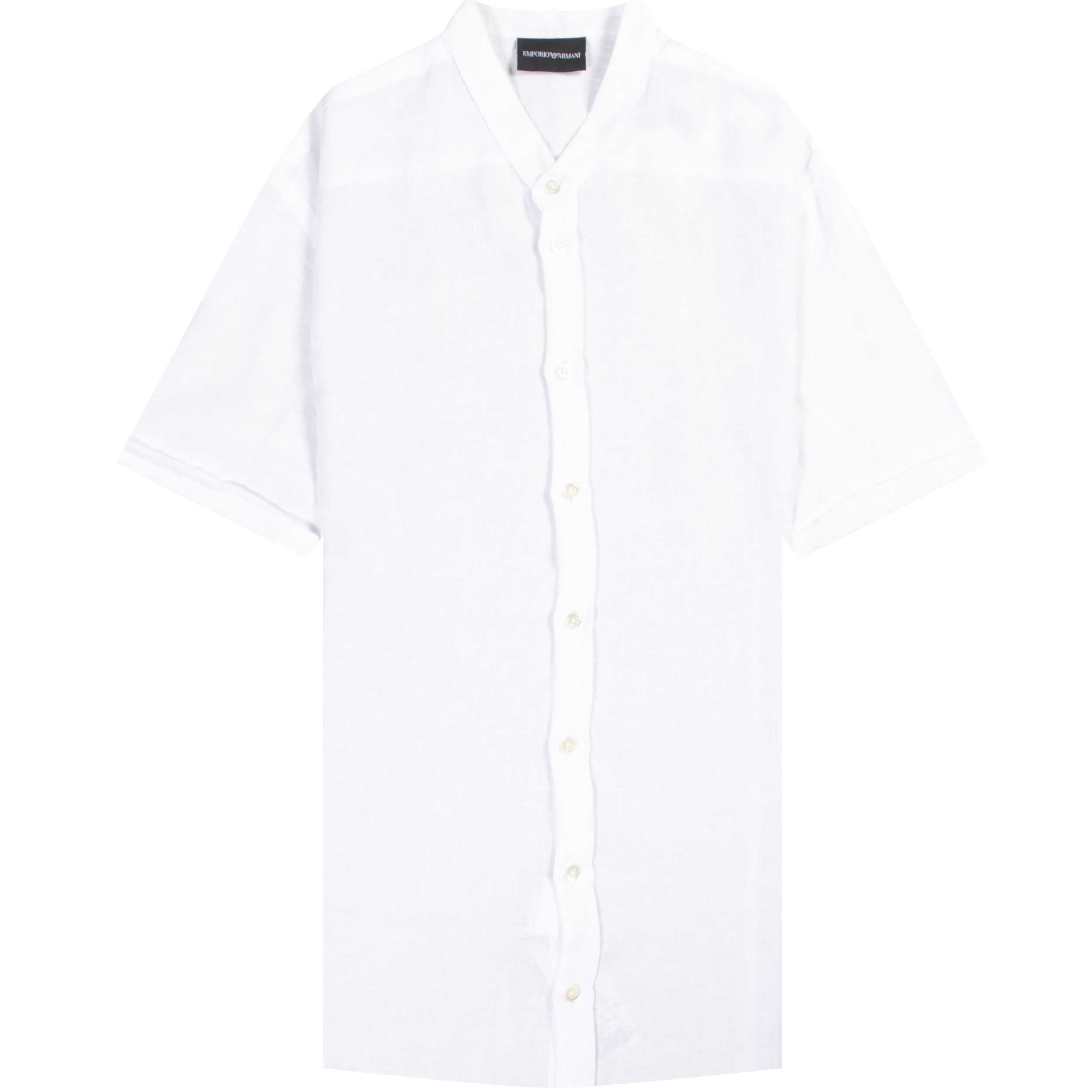 Emporio Armani Short Sleeve Nero Collar Linen Shirt White