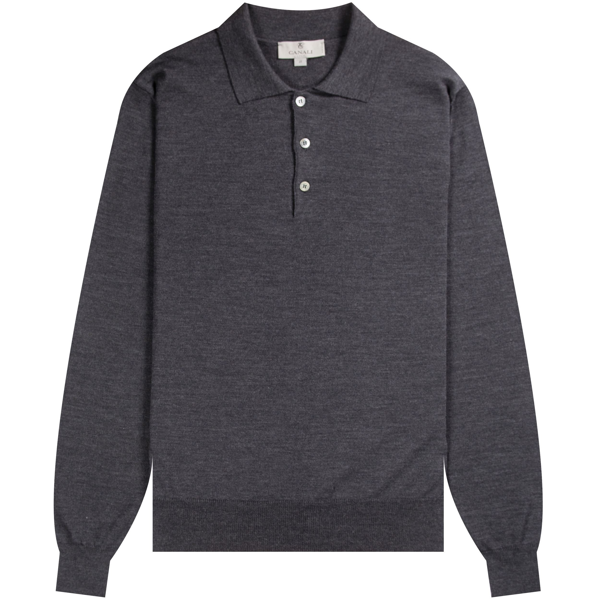 Canali Knitted Long Sleeved Polo Charcoal