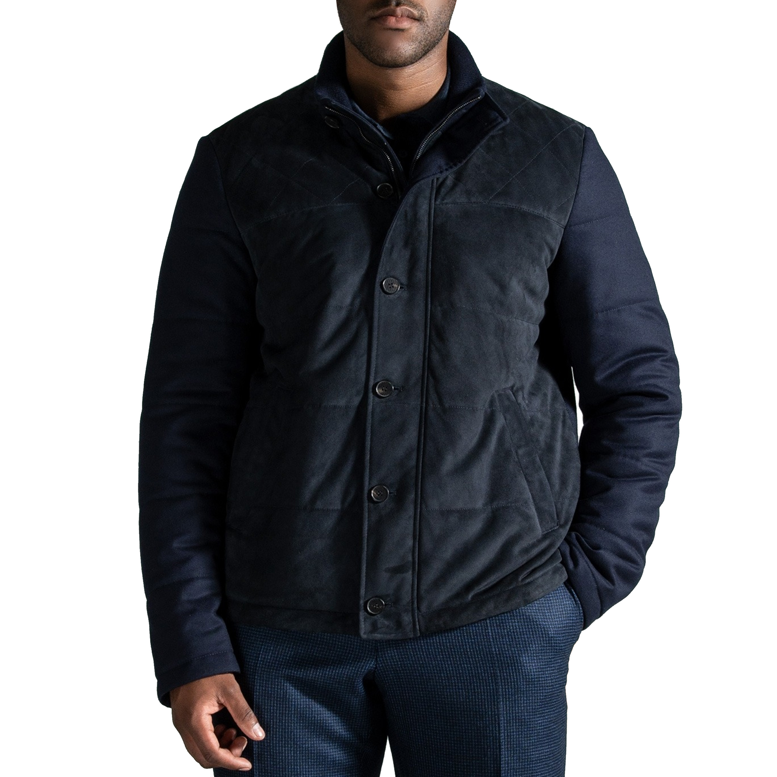 Canali Suede & Flannel Padded Bomber Jacket Navy