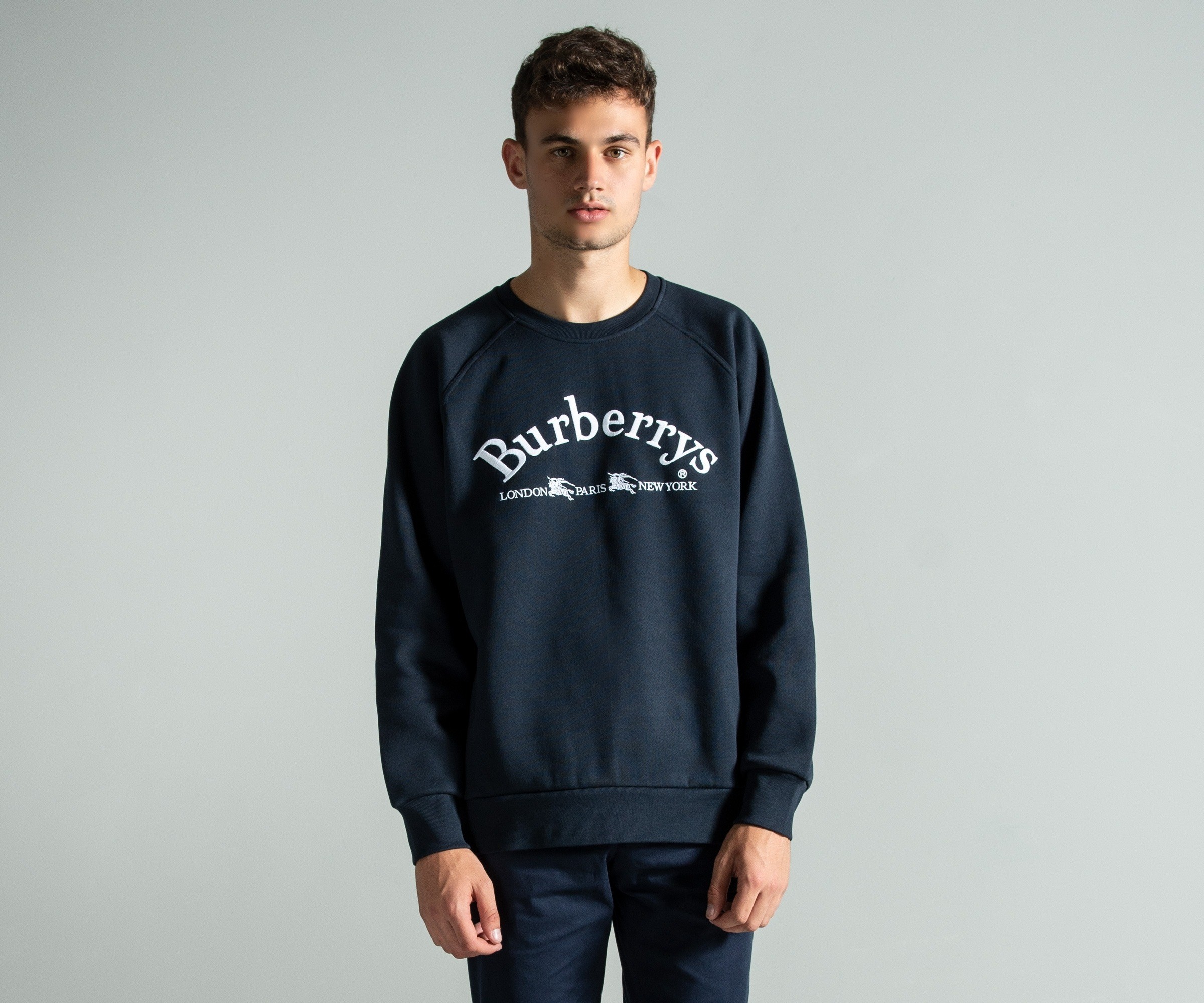 Burberry 'Battarni' Embroidered Archive Logo Jersey Sweatshirt Navy