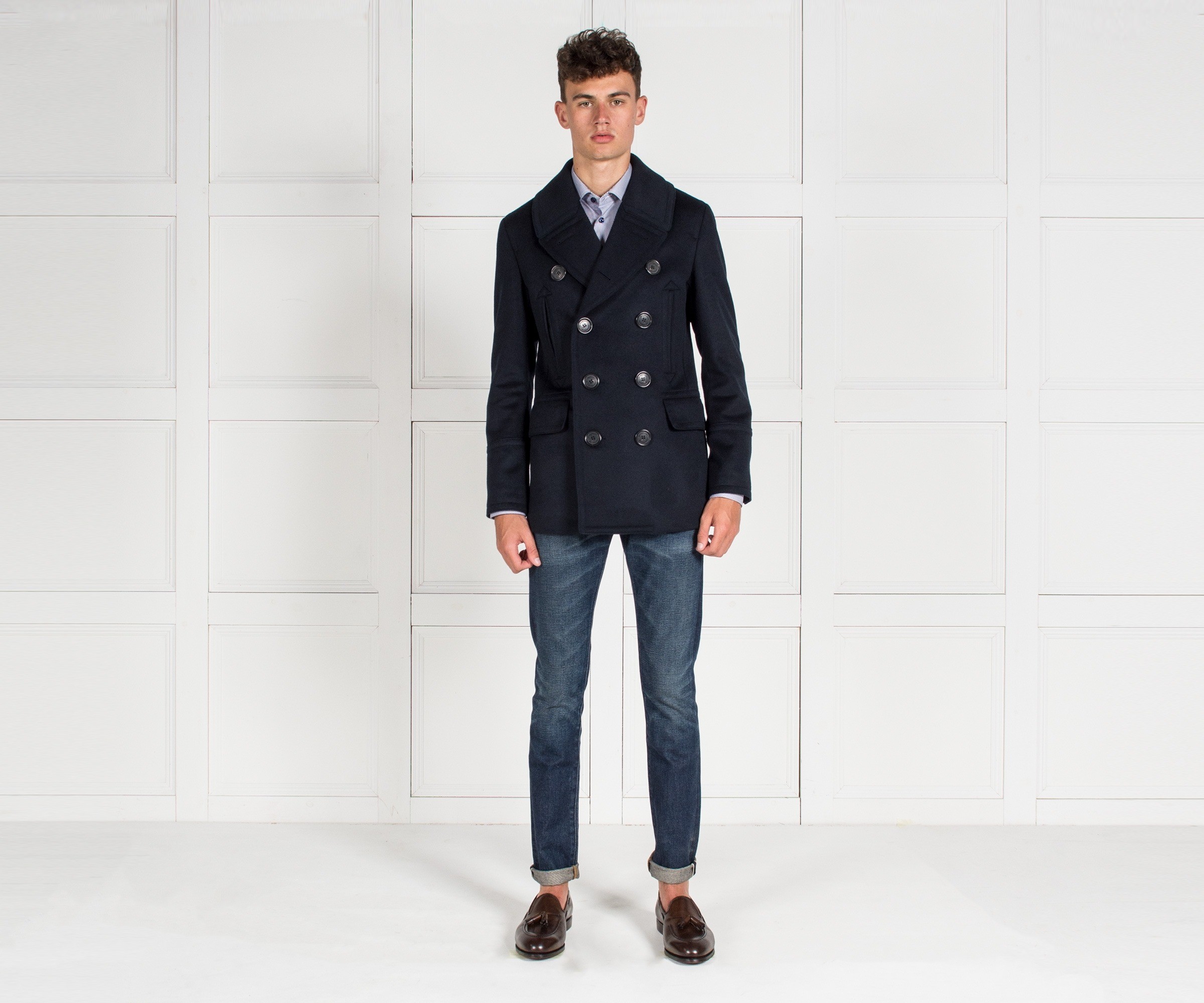 Burberry 'Norton' Double Breasted Cashmere/Wool Pea Coat Navy