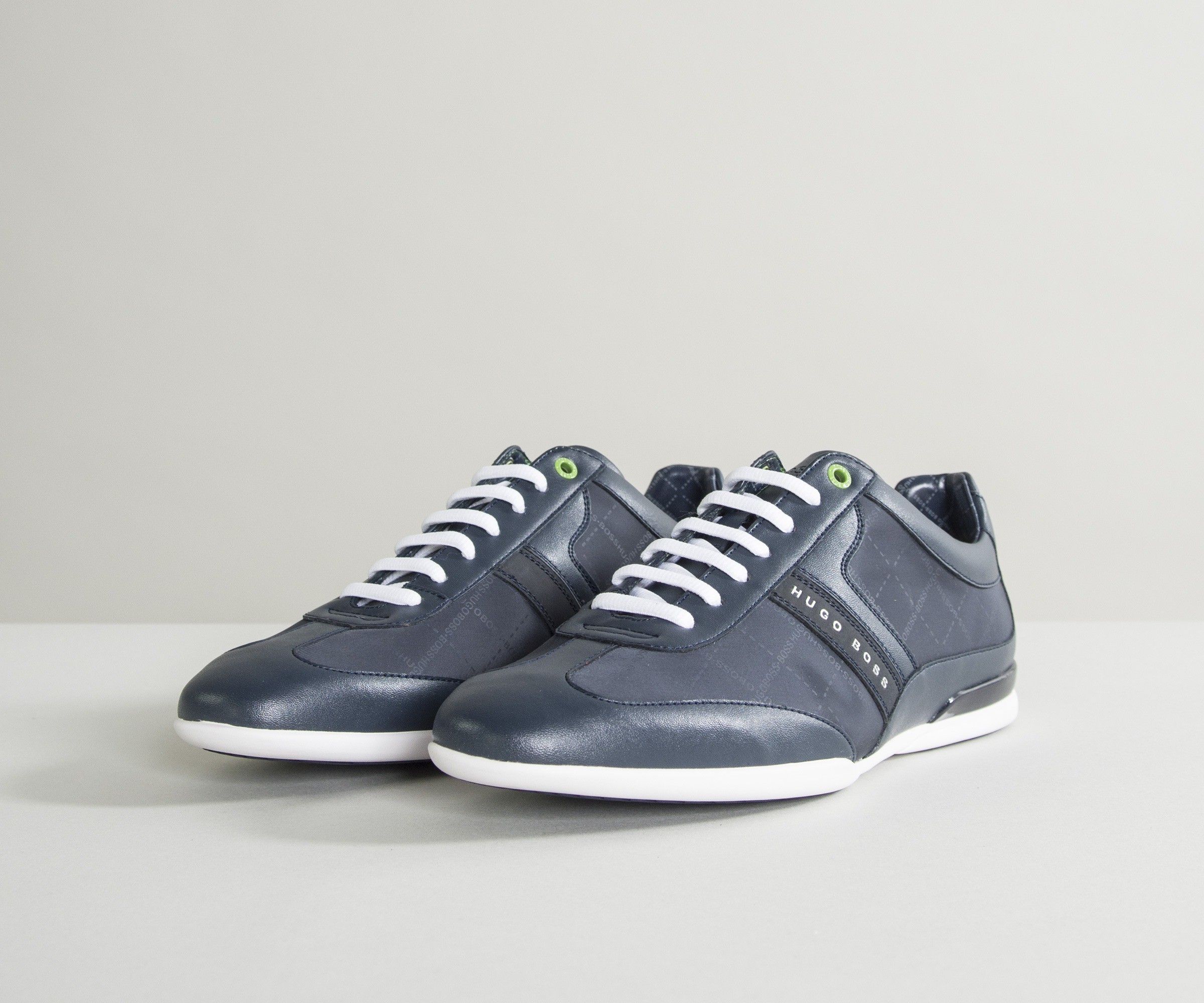 Hugo Green 'Space_Lowp_nypr' Logo Leather Trainer Navy