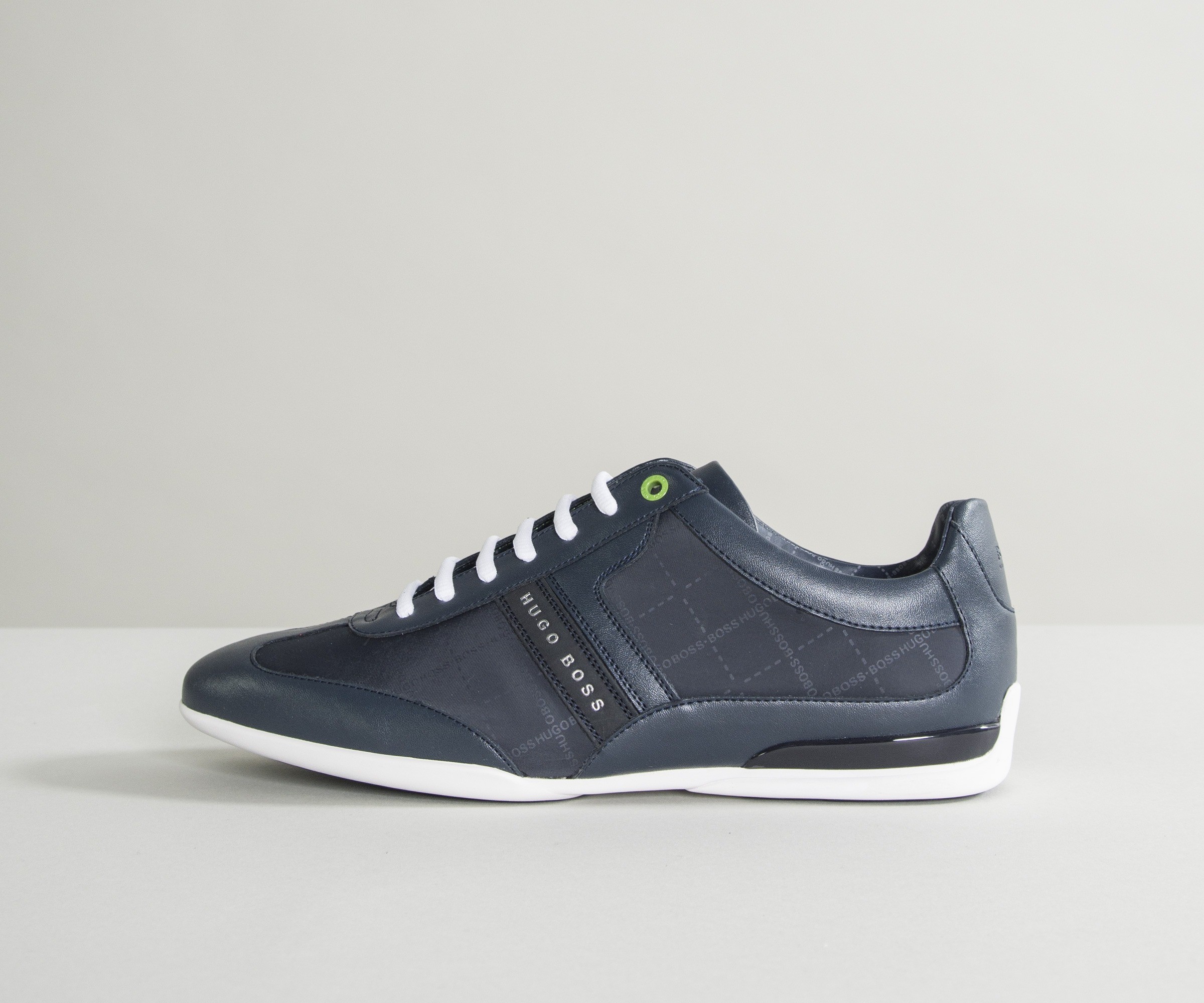 Hugo Green 'Space_Lowp_nypr' Logo Leather Trainer Navy