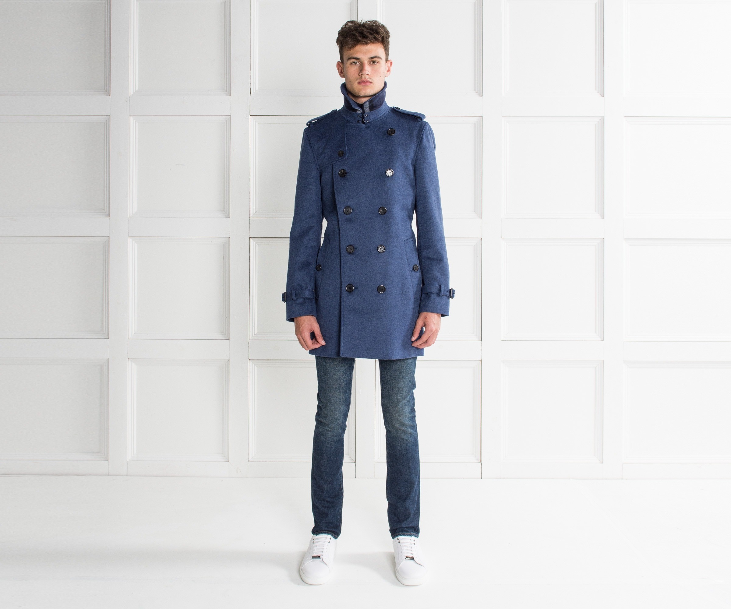 Burberry 'The Kensington' Cashmere & Wool Mid Coat Blue
