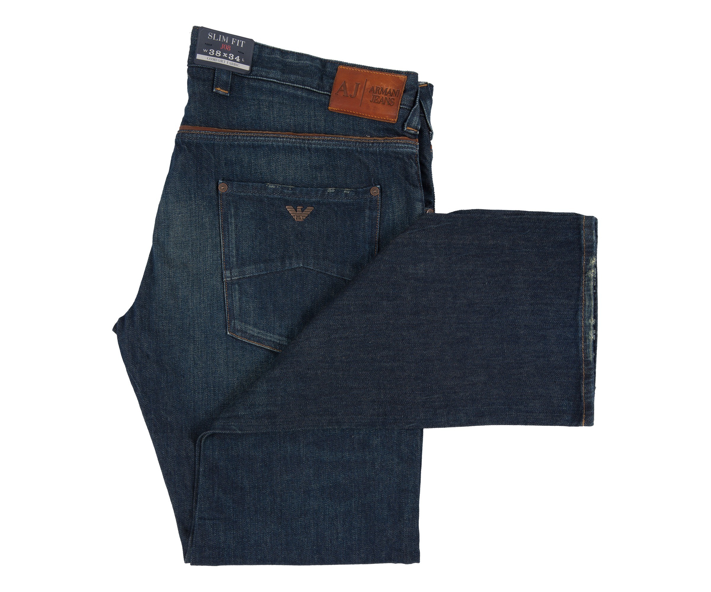 Emporio Armani Slim Jeans With Leather Trim