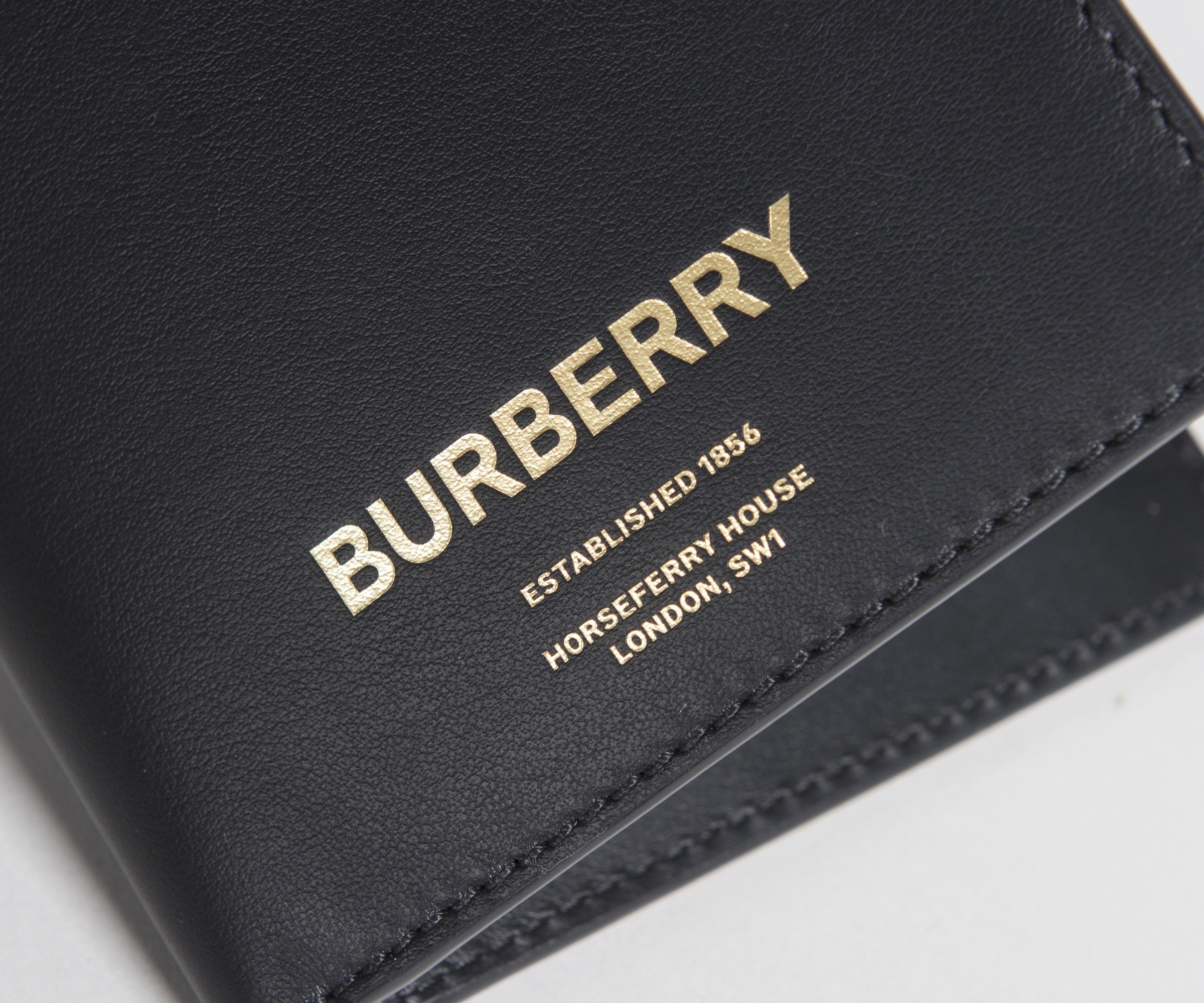 Burberry Gold Logo Billfold Leather Wallet