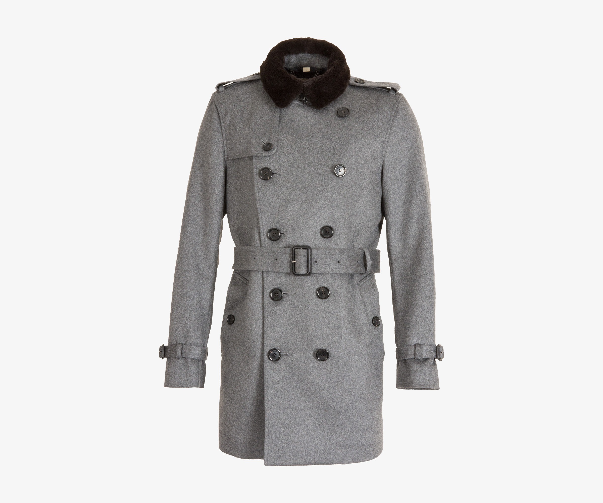 Burberry Finest Cashmere Trench Coat With Fur Collar Mid Grey