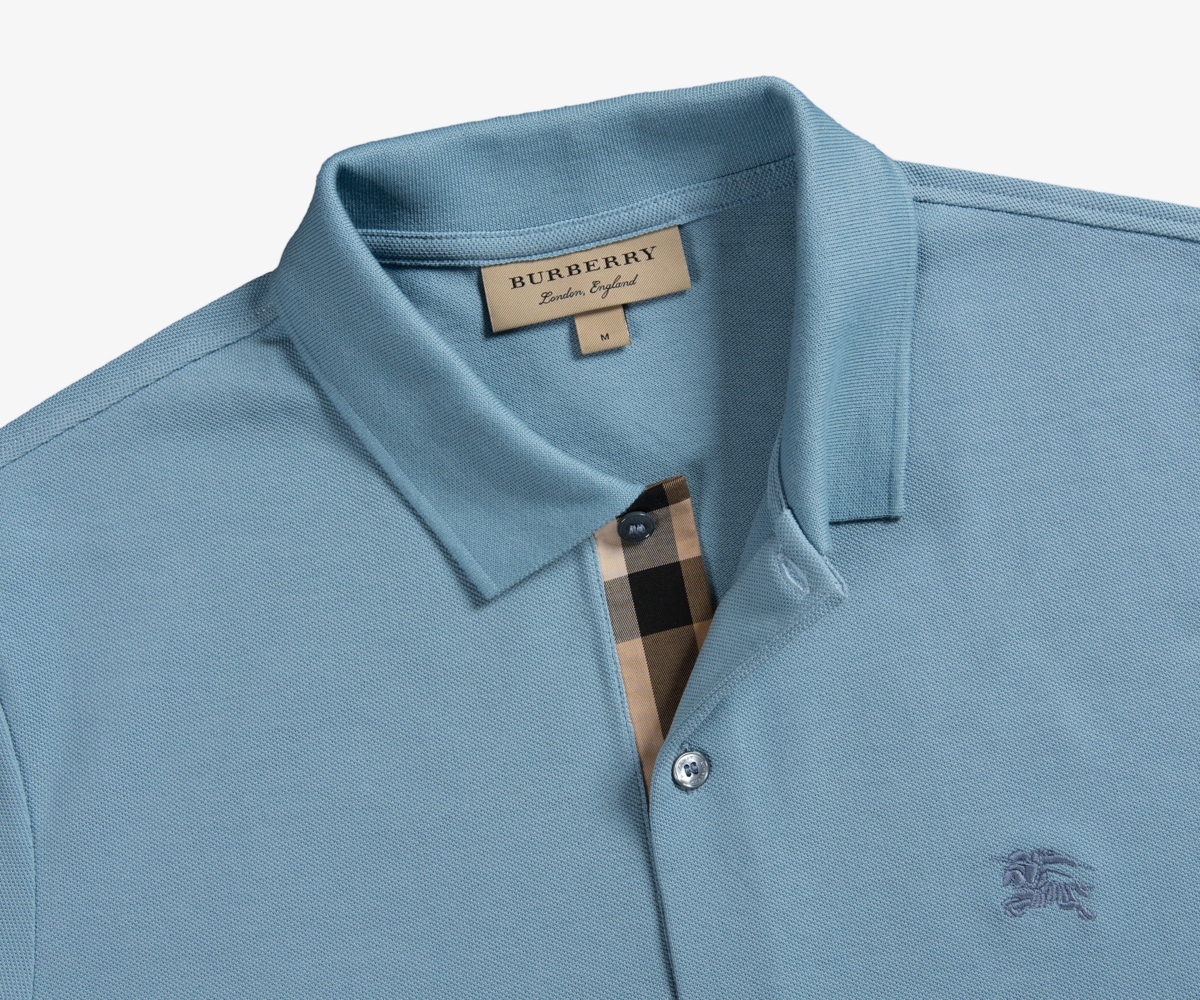 Burberry Iconic Checked Placket 'Oxford' Polo Pale Blue