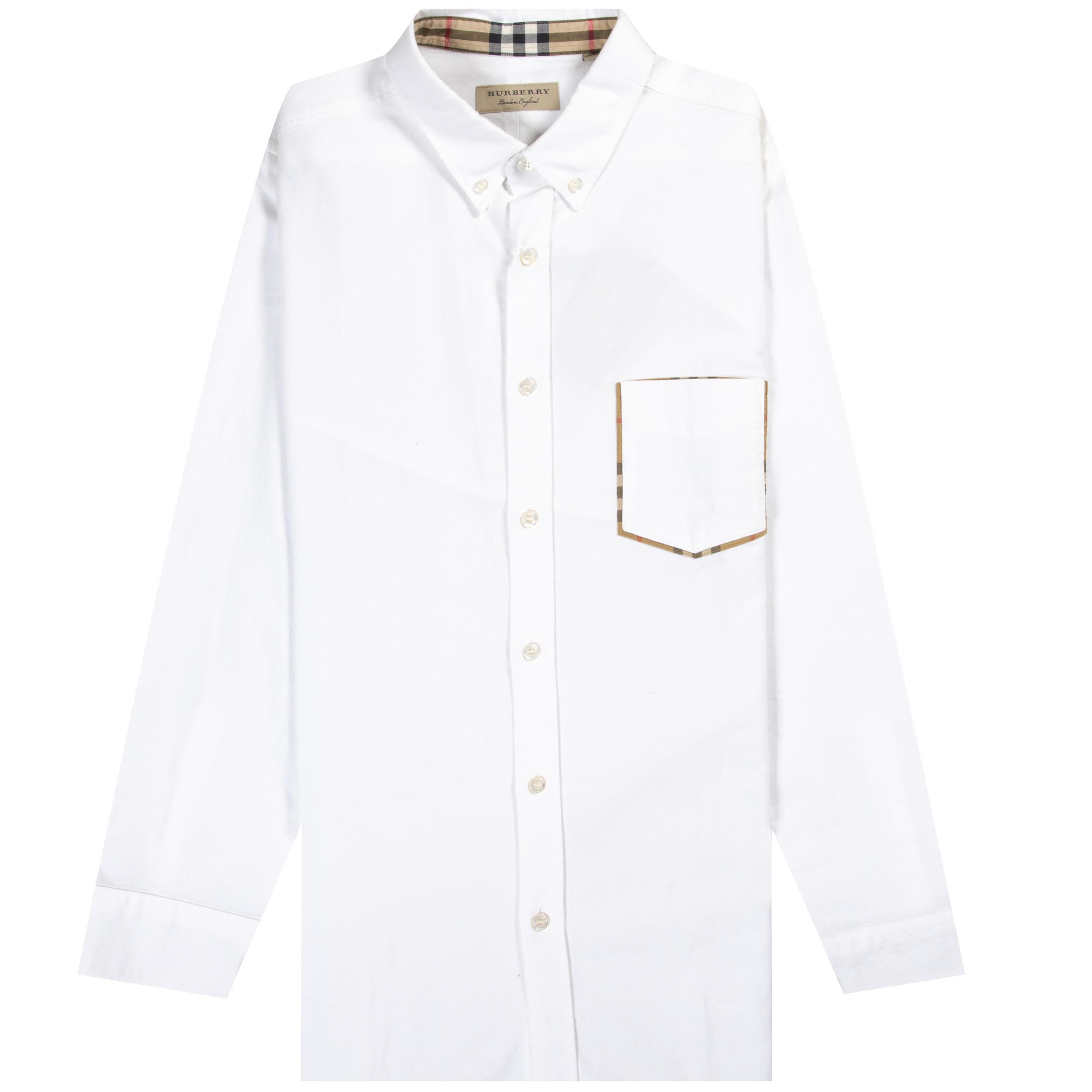 Burberry 'Harry' Check Cuff Cotton Oxford Shirt White