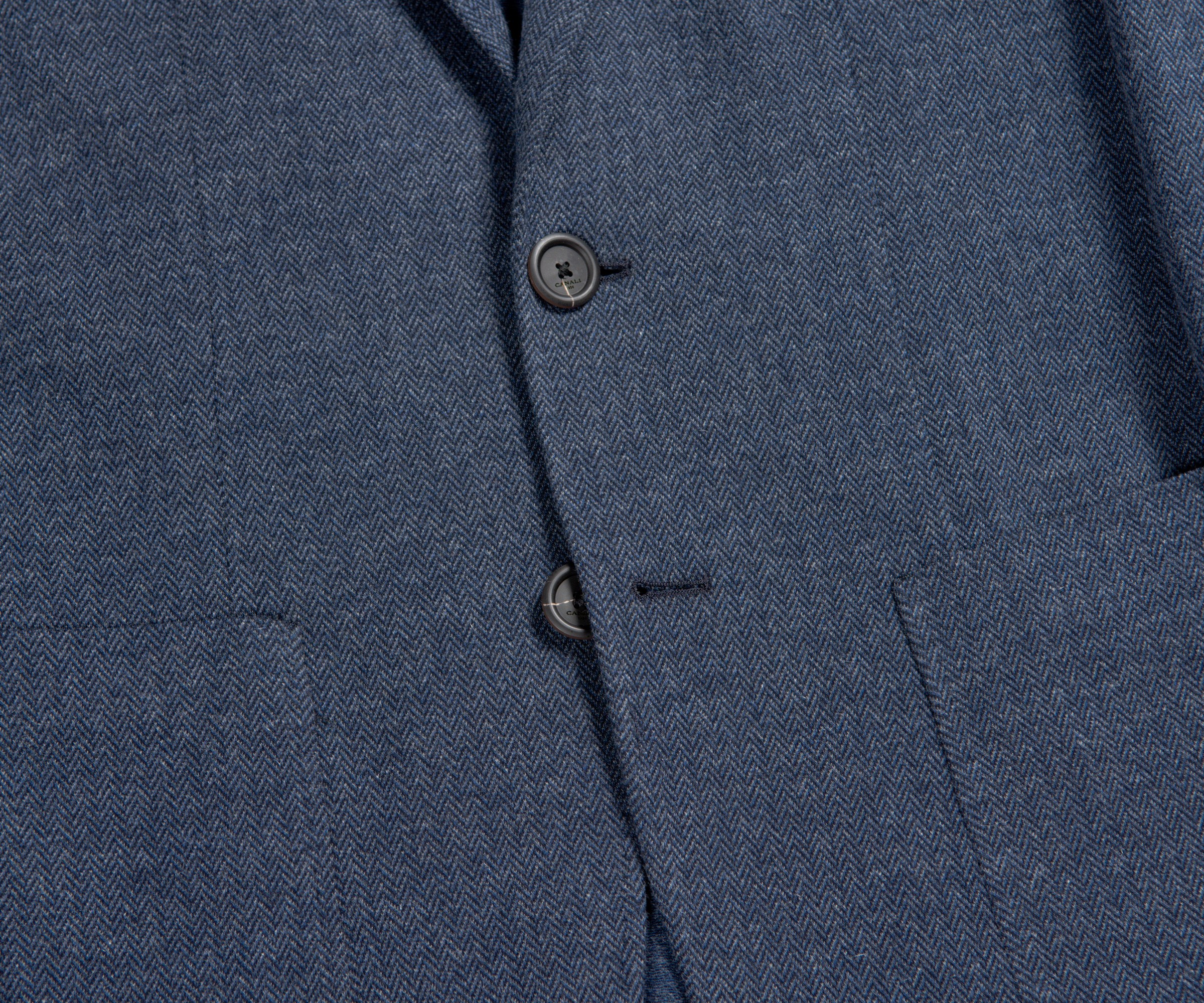 Canali Herringbone Stretch Cotton Jacket Blue