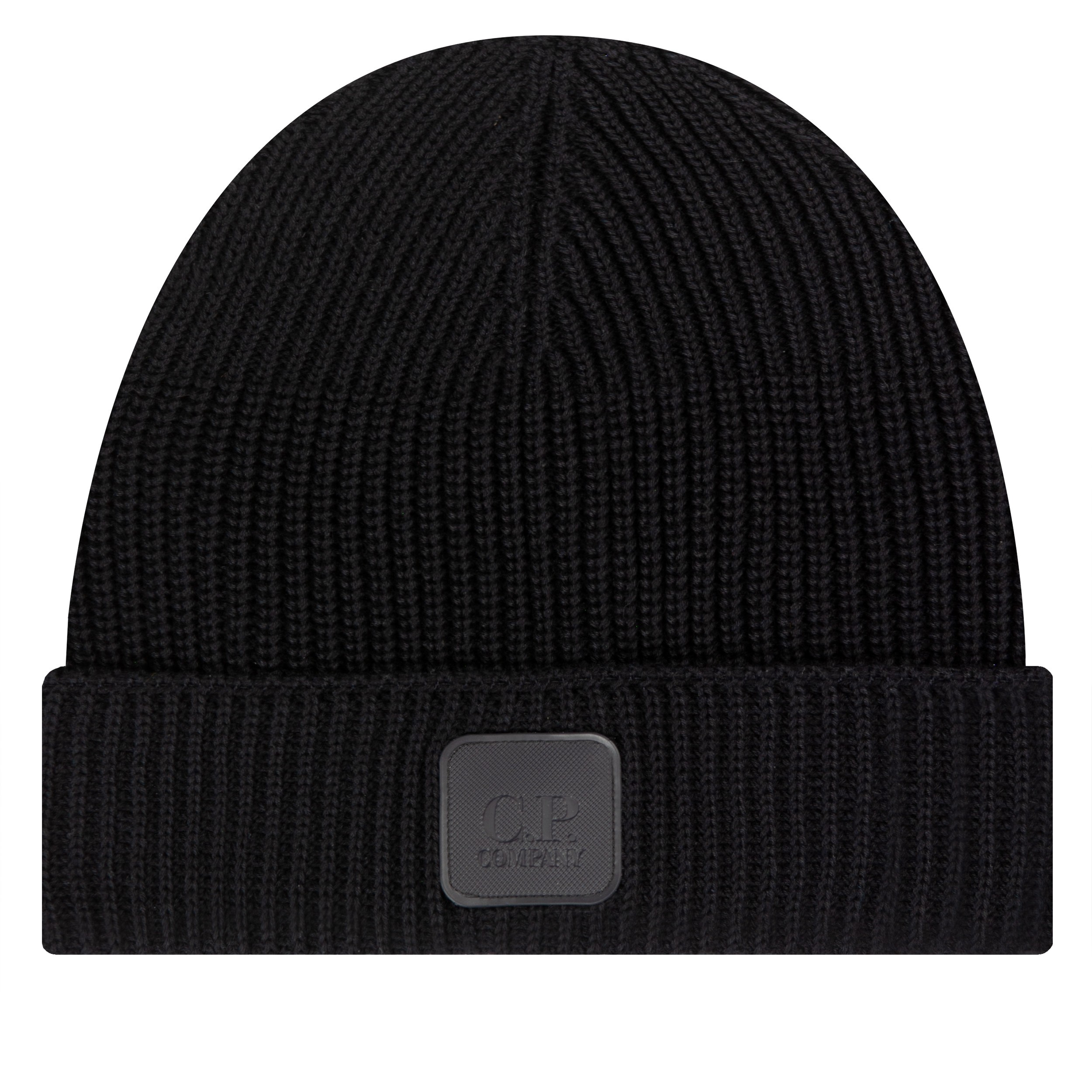 C.P. Company Metropolis Series Rubber Patch Logo Ribbed Beanie Total Eclipse