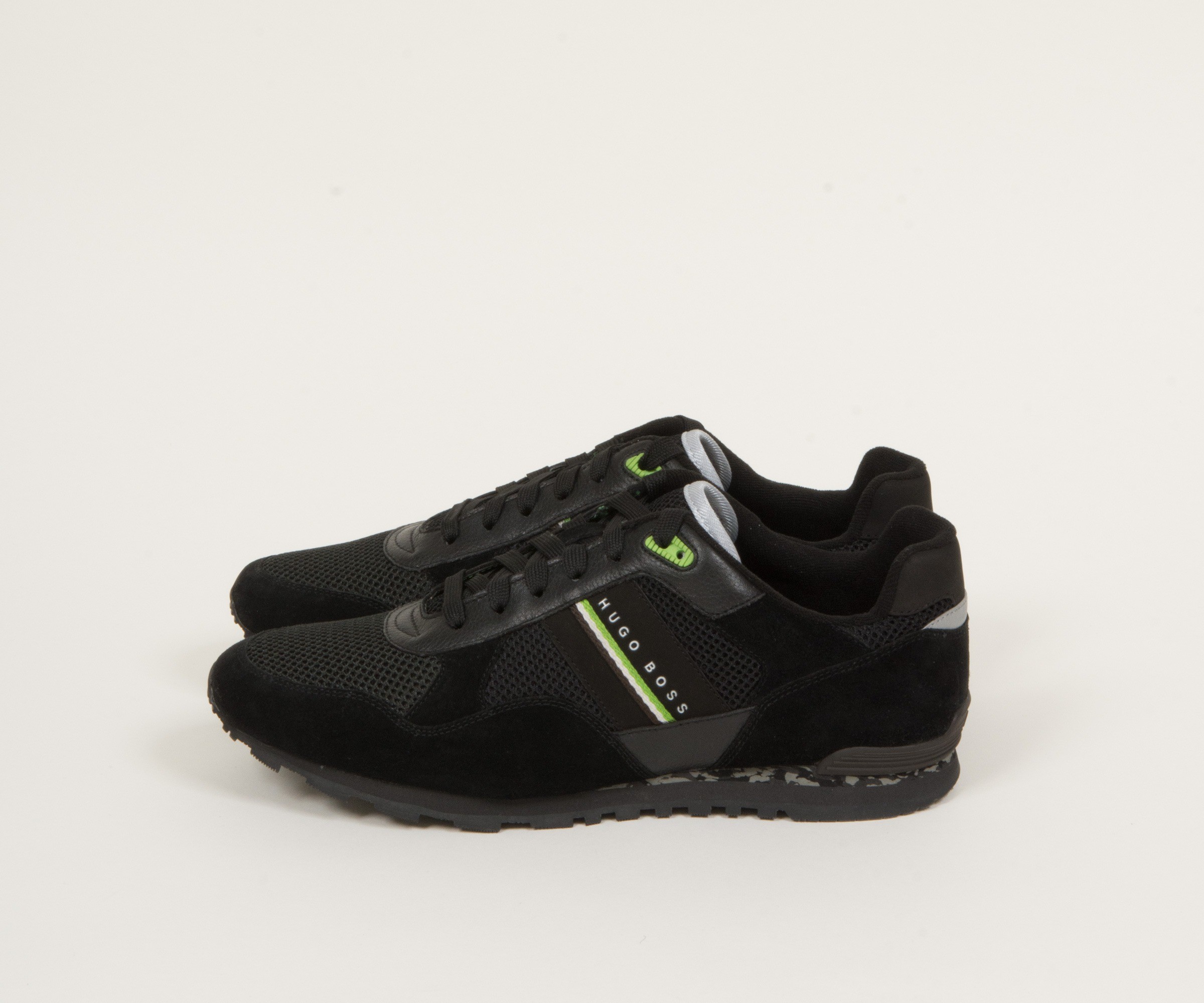 Hugo Boss Green Runcool Camo Trainer With Suede and Mesh Detail Black