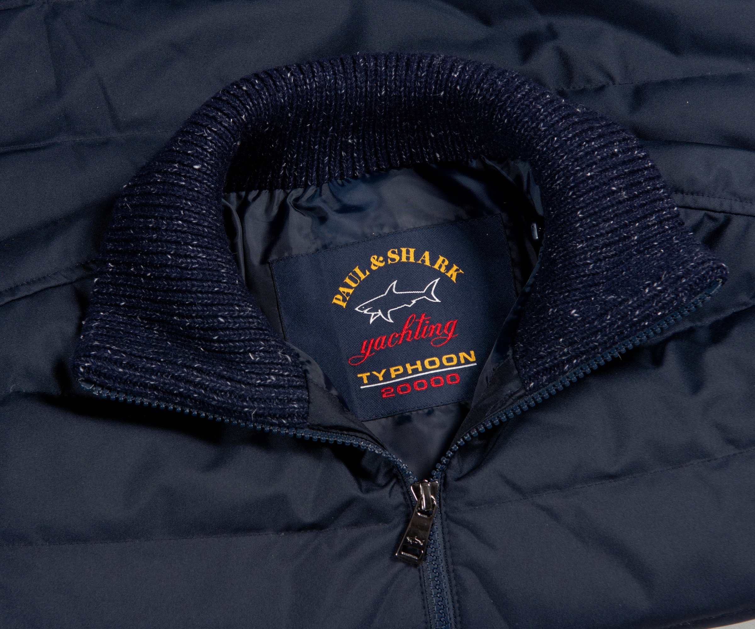 & Shark Typhoon Full Zip Quilted Jacket Knitted Arms Navy
