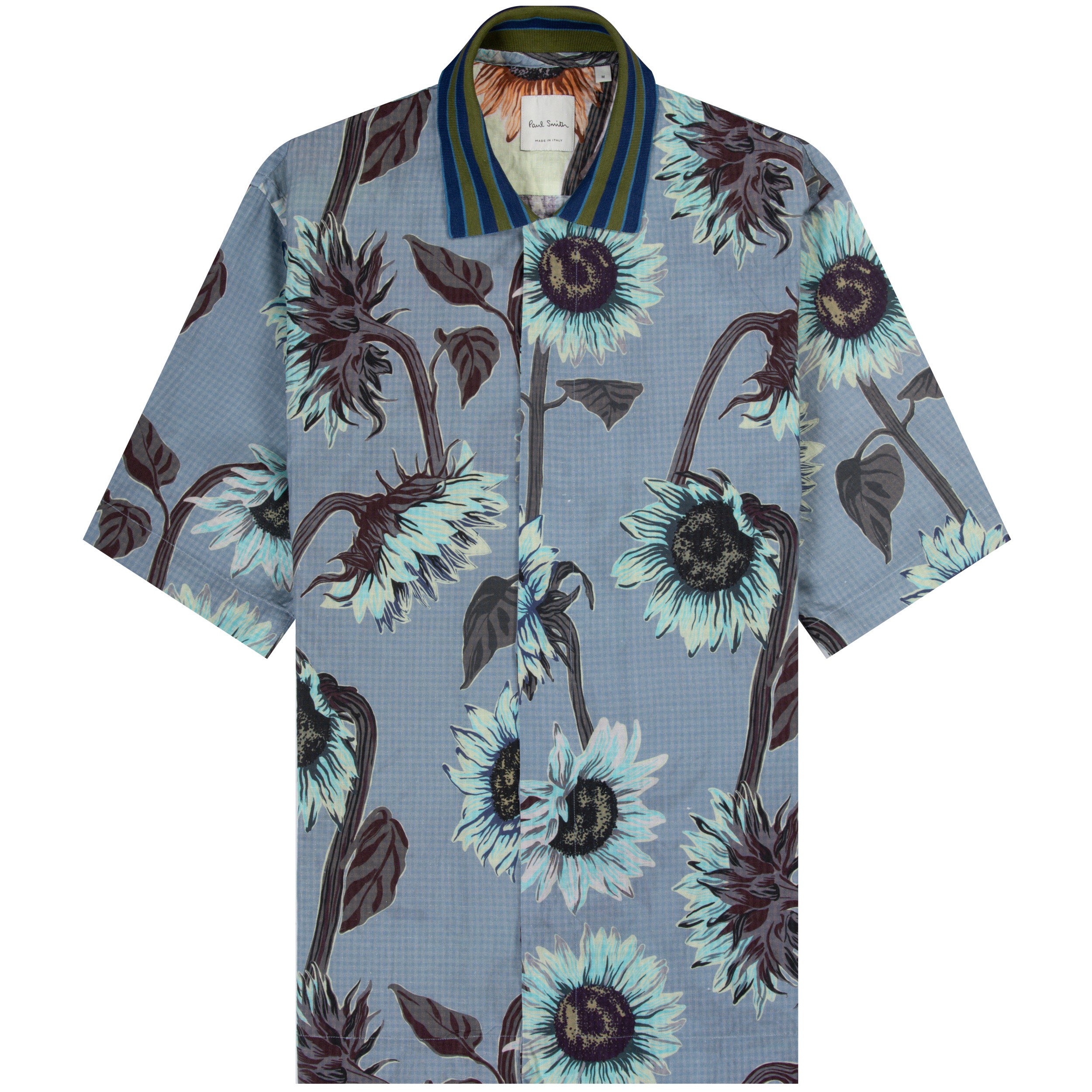 Paul Smith 'Sunflower' Knitted Collar SS Shirt Blue