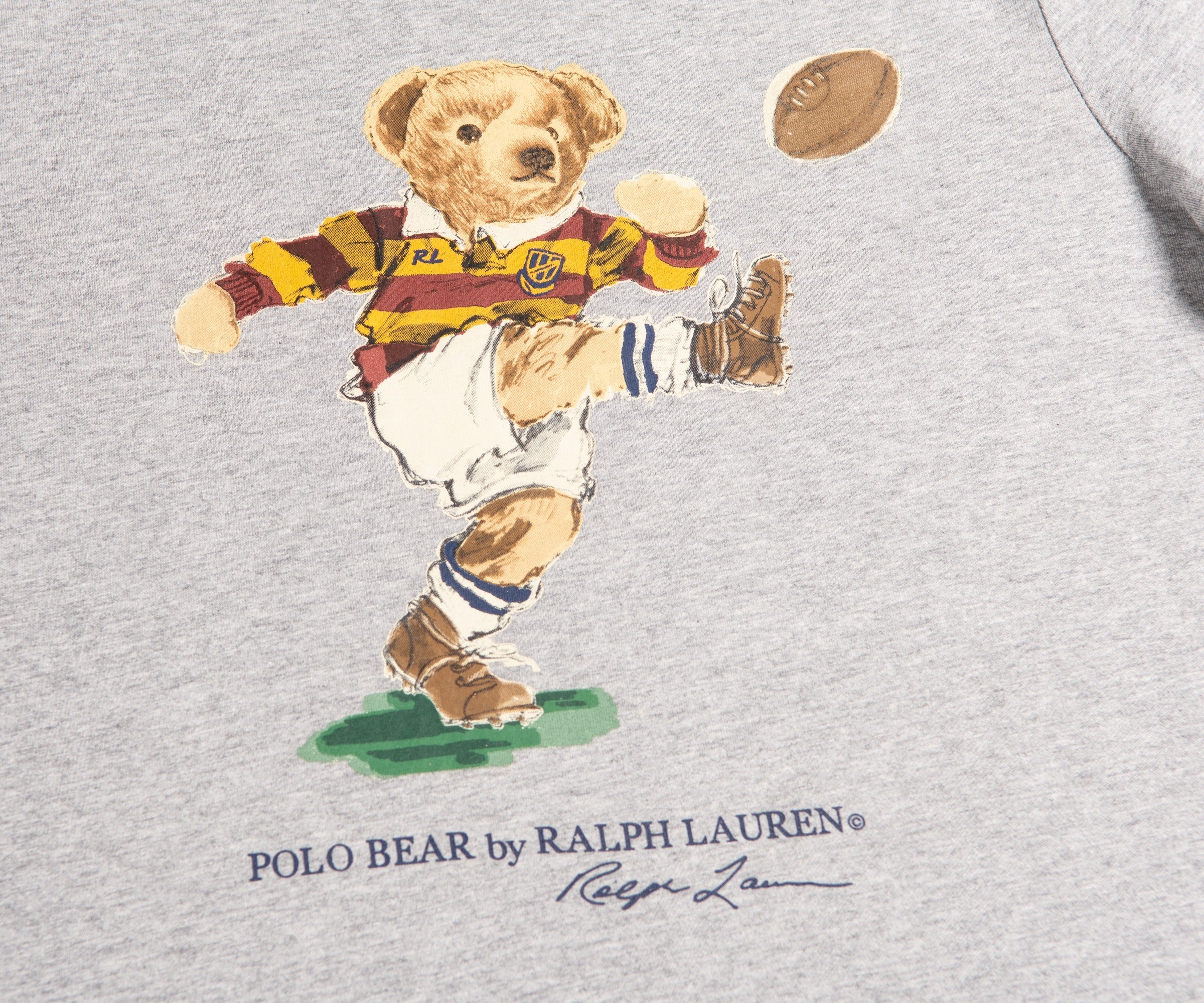 Polo Ralph Lauren Classic Fit Gray Football Teddy Bear Polo Shirt S/S Size L