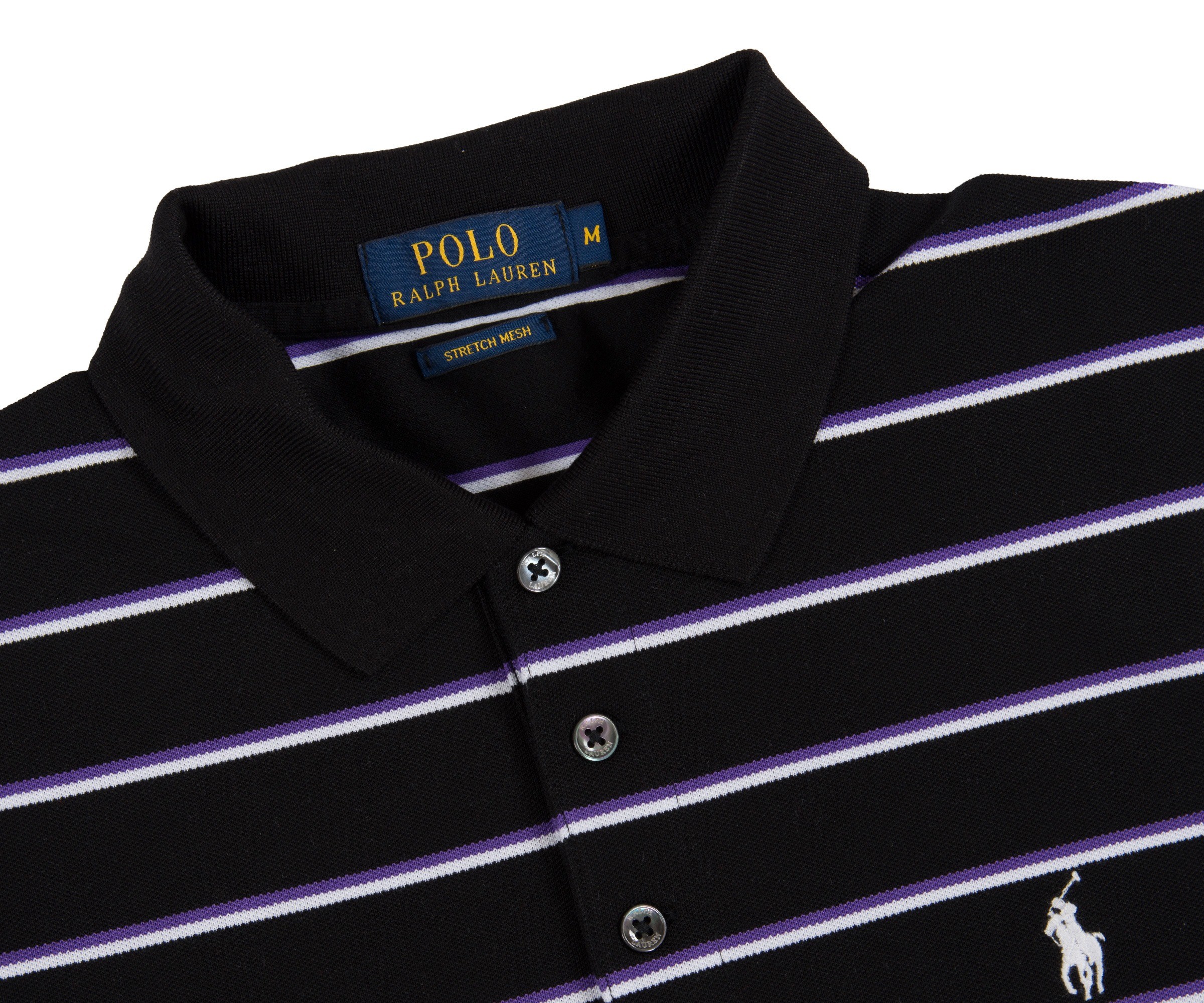 Polo Ralph Lauren Stretch Mesh Purple/White Stripe Polo Black