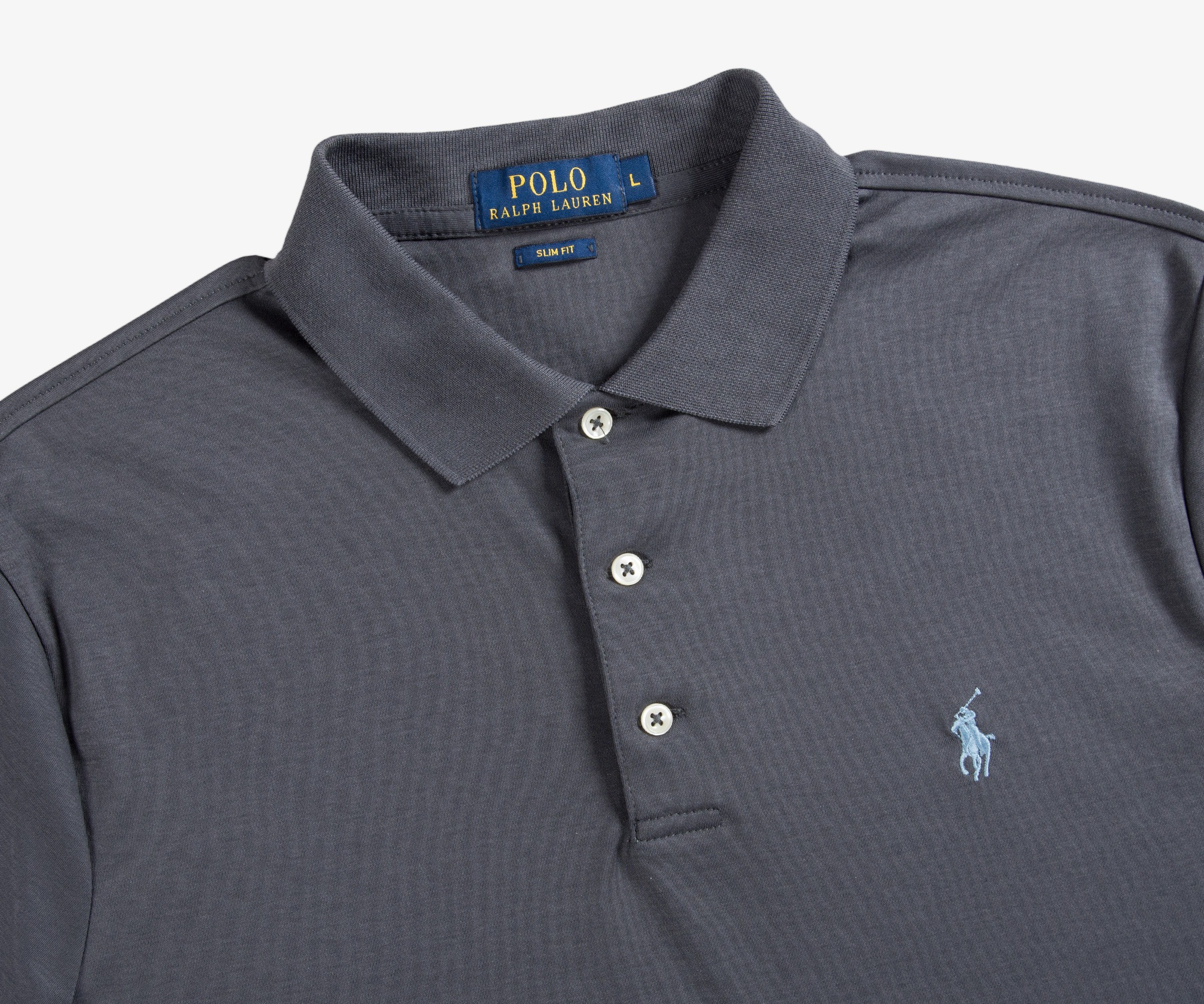 Polo Ralph Lauren Slim Fit Pima Soft Touch 3 Button Polo Shirt Charcoal ...