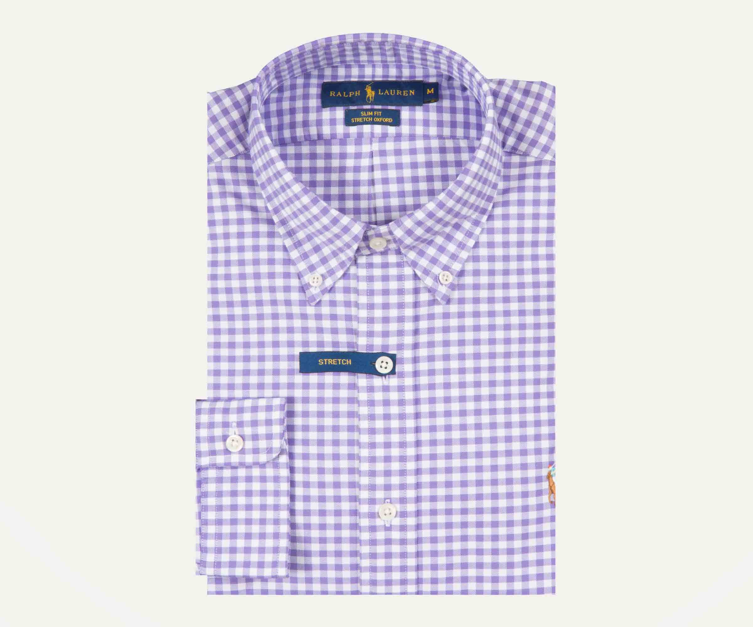 Polo Ralph Lauren Slim Fit Stretch Gingham Check Shirt Purple/White