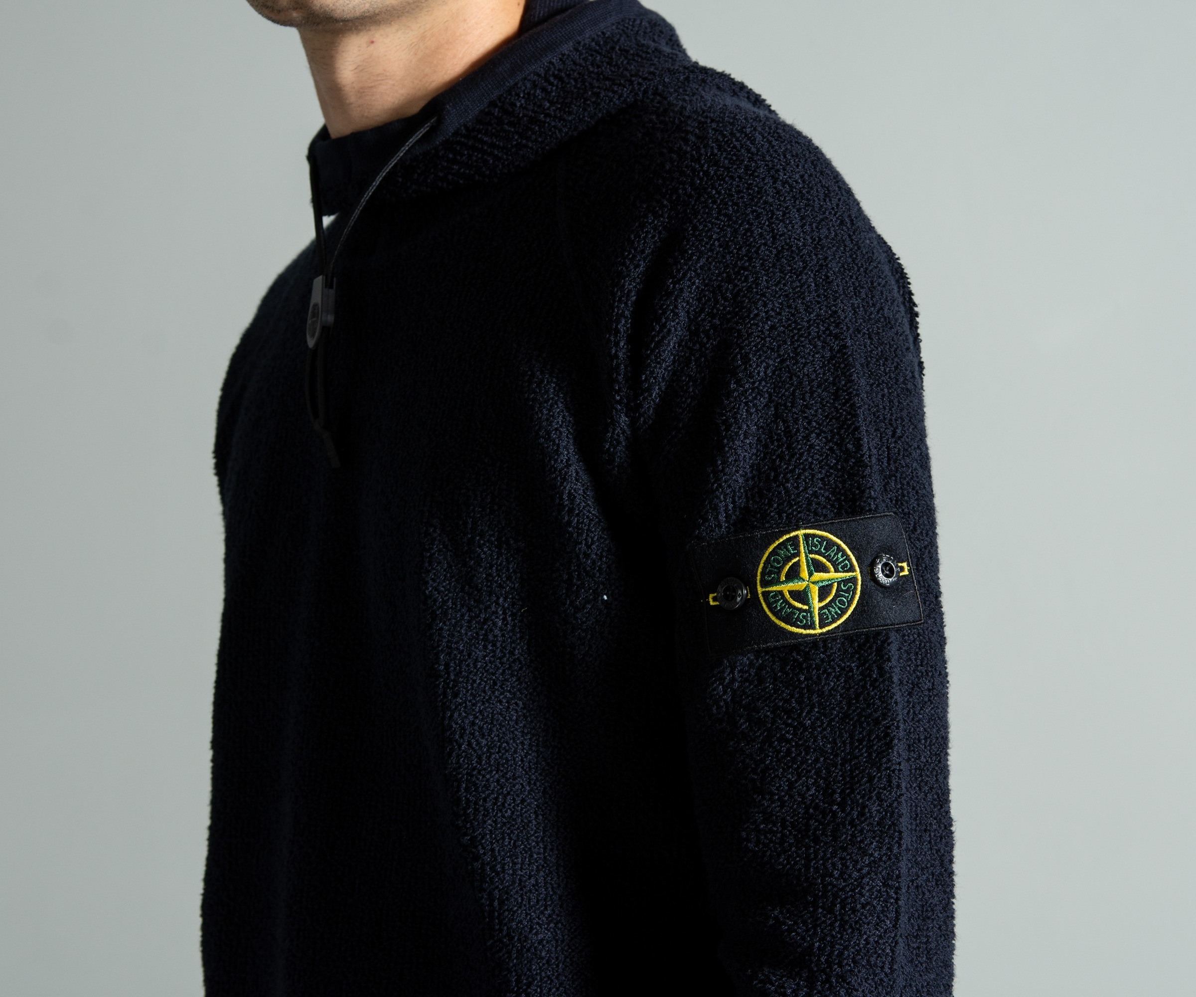 Stone Island French Terry Funnel Neck Hooded Sweatshirt Navy