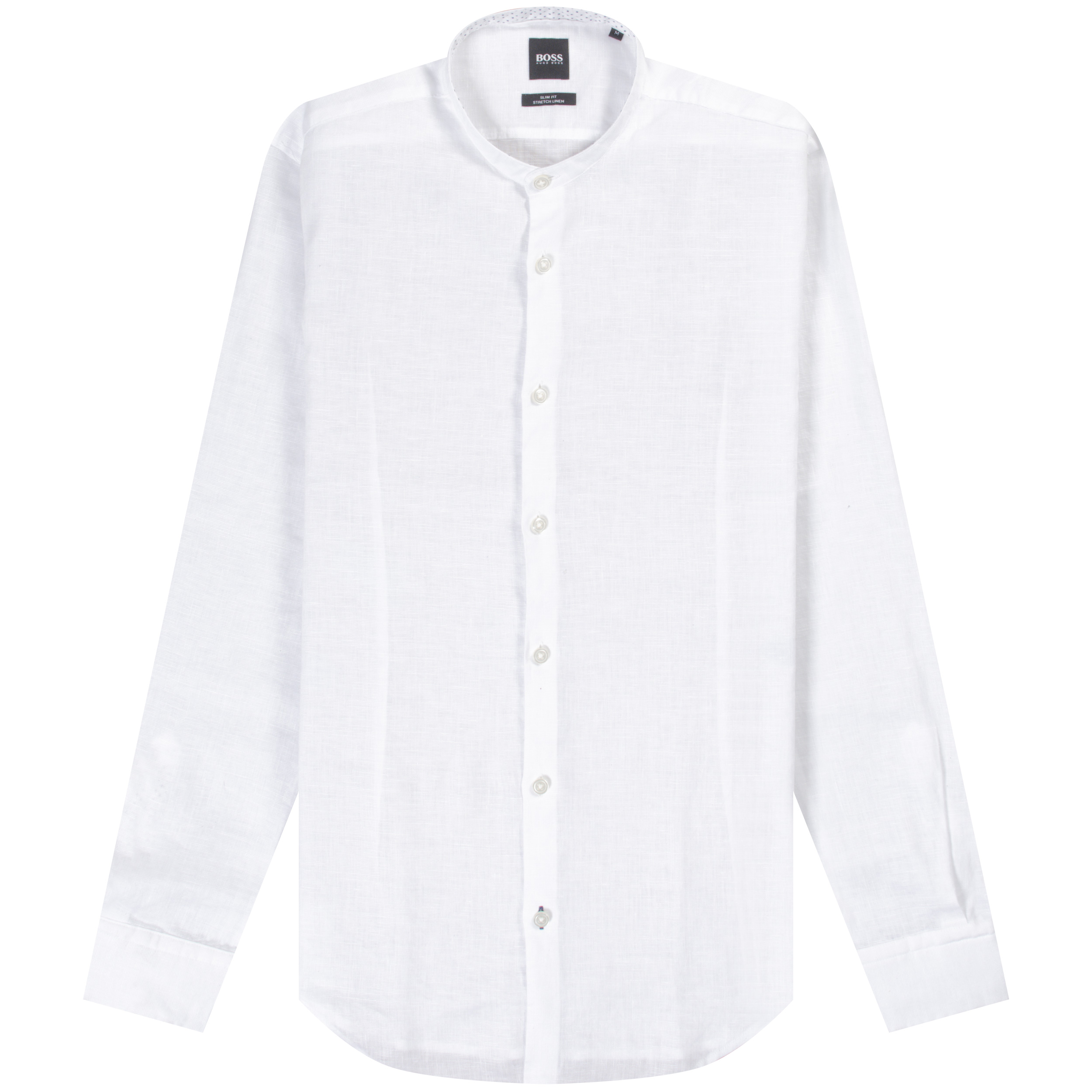 HUGO BOSS 'Rolfo_51F' Grandad Collar Linen Shirt White