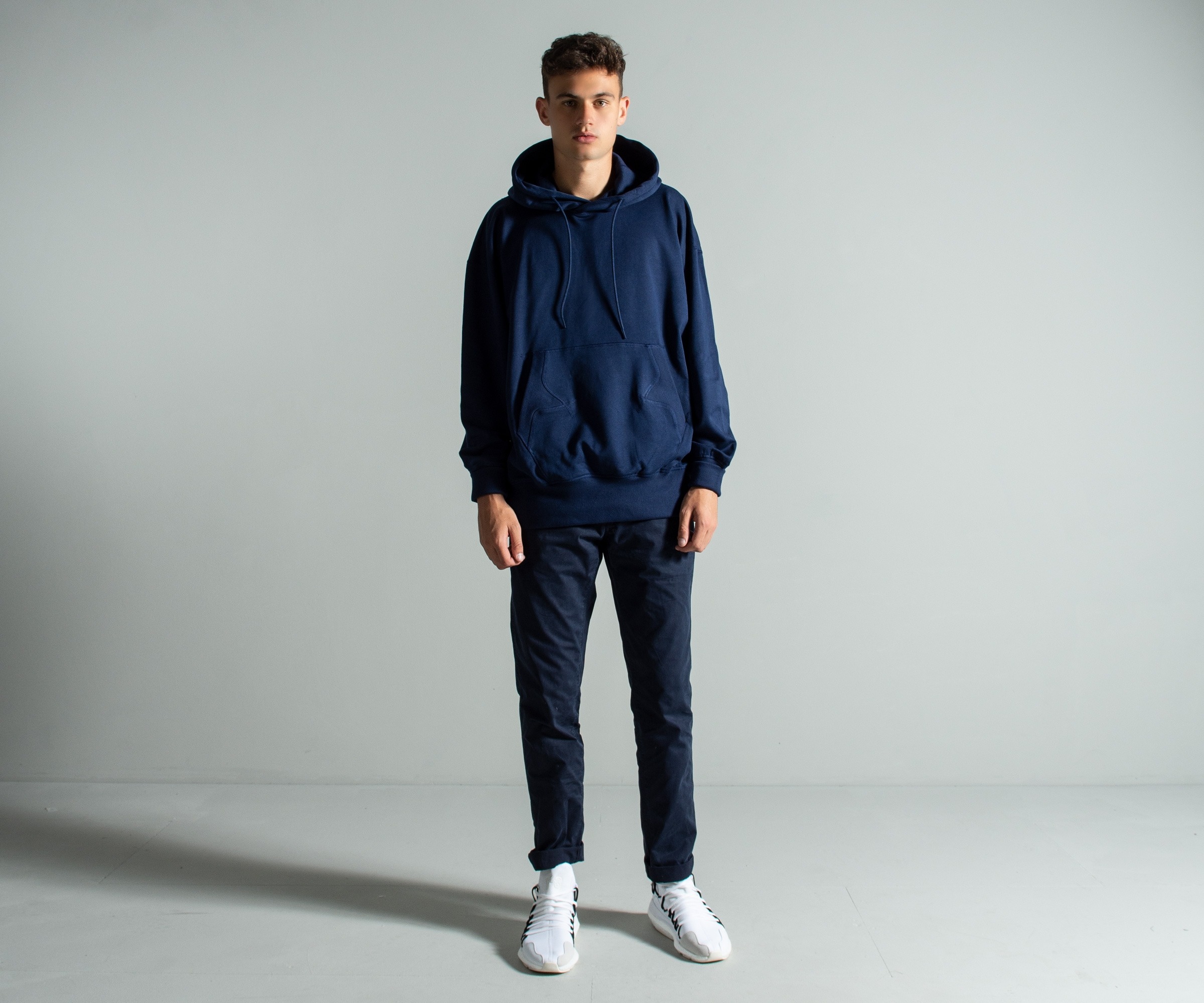 Y-3 Oversized Stacked Logo Hoodie Blue
