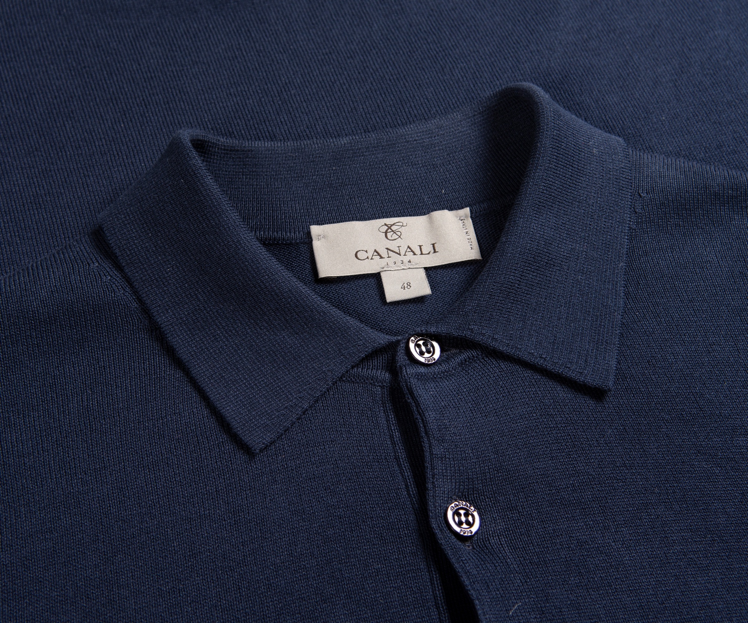 Canali Short Sleeved Knitted Polo Navy