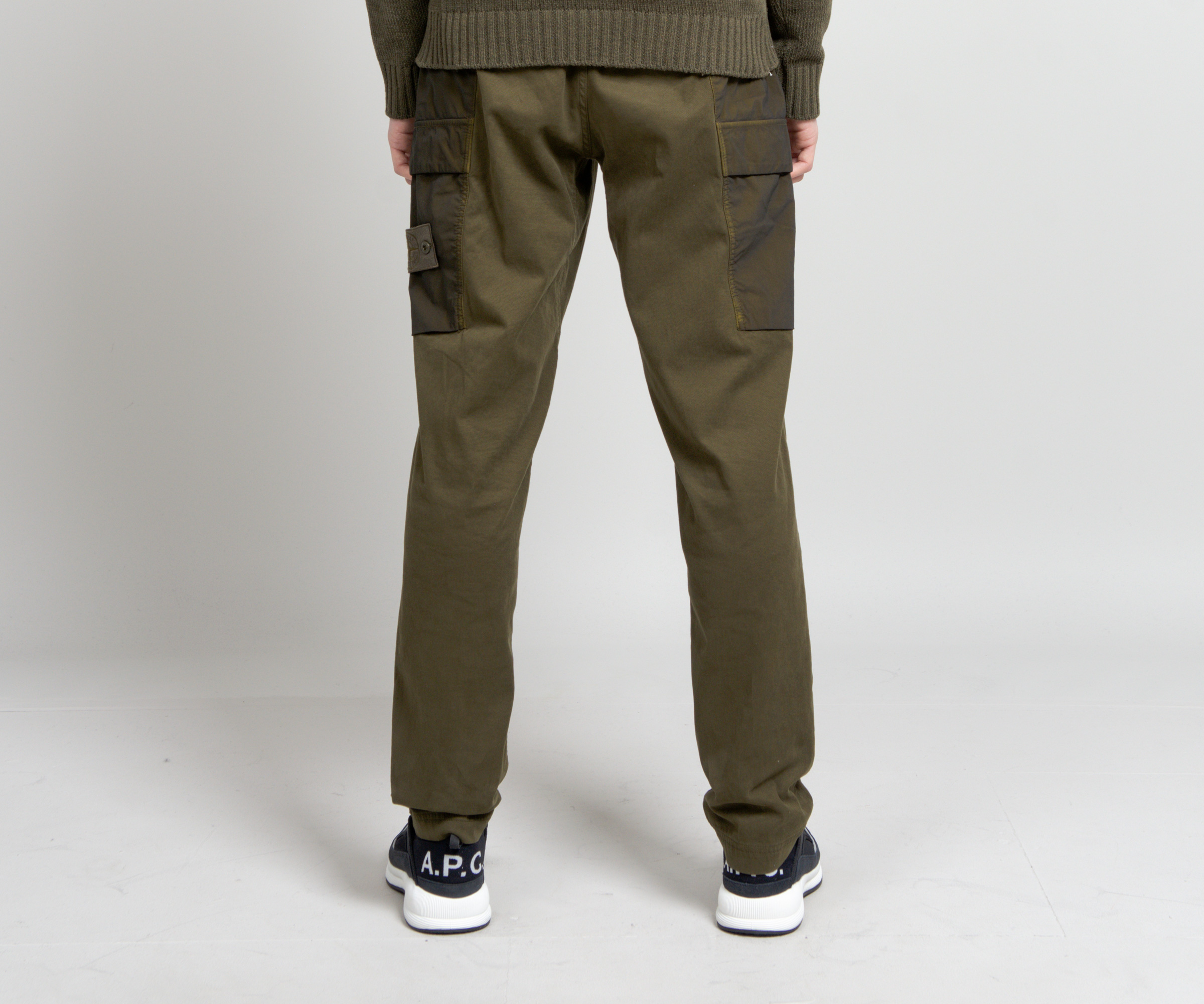 Stone Island 'Ghost' Stretch Textured Cotton Trousers Olive